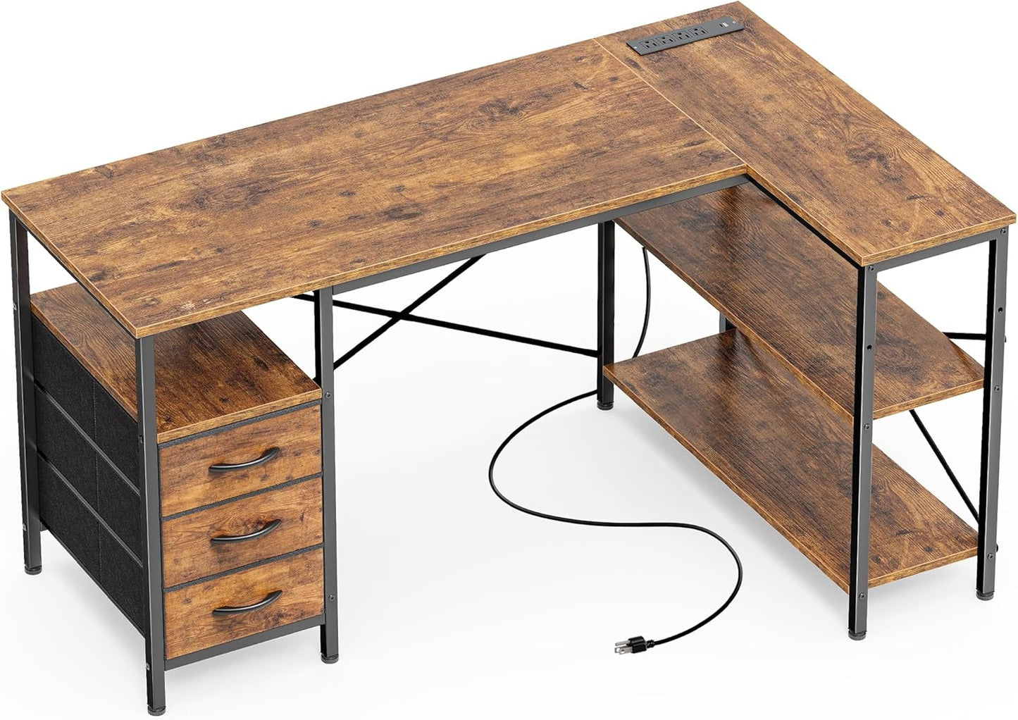Huuger L-Shaped Desk with Power Outlets & Shelves - Ultimate Workspace Solution!