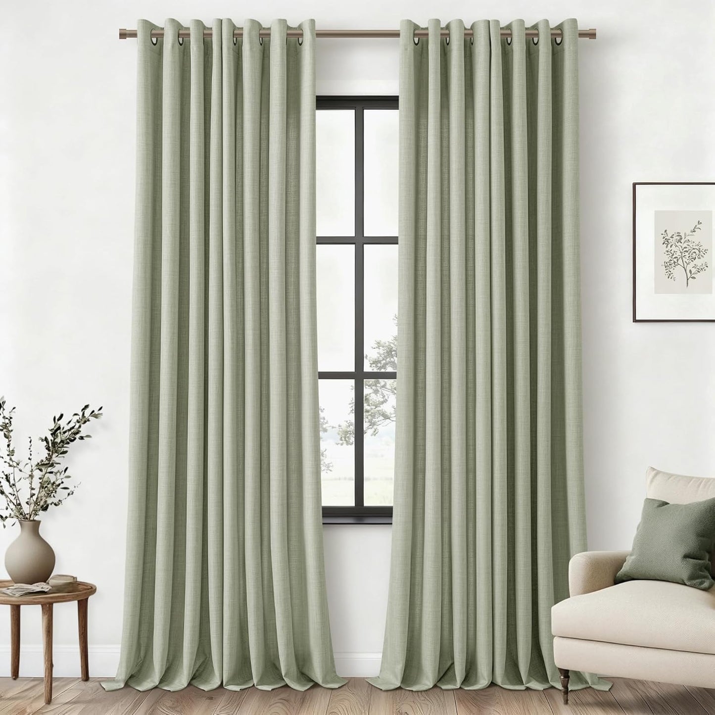 Sage Linen Extra Long Curtains 120 Inch Length for Living Room