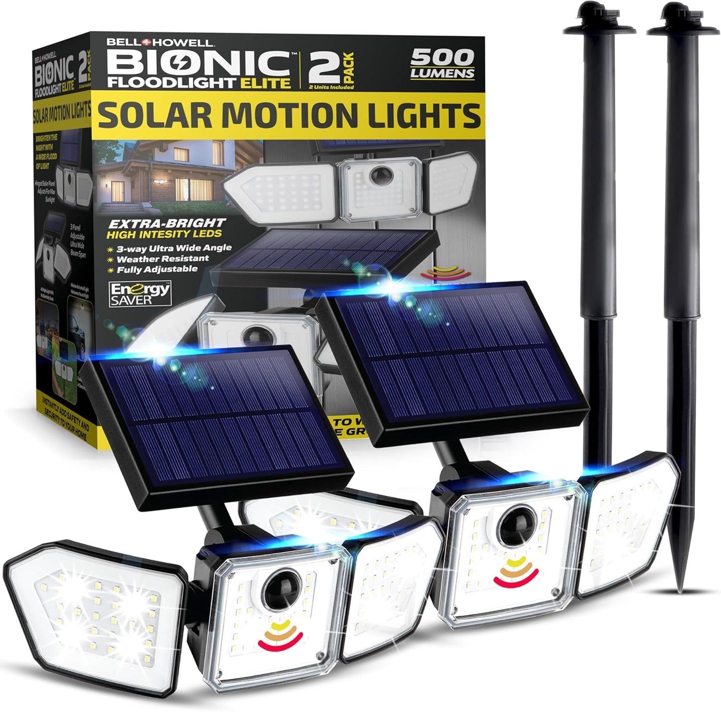 Bionic Flood Light 2 Pk Solar Lights Outdoor Waterproof Security
