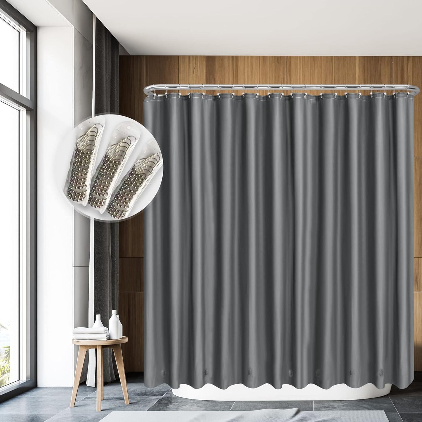 Clawfoot Tub Shower Curtain with 12 Magnets for Extra Coverage