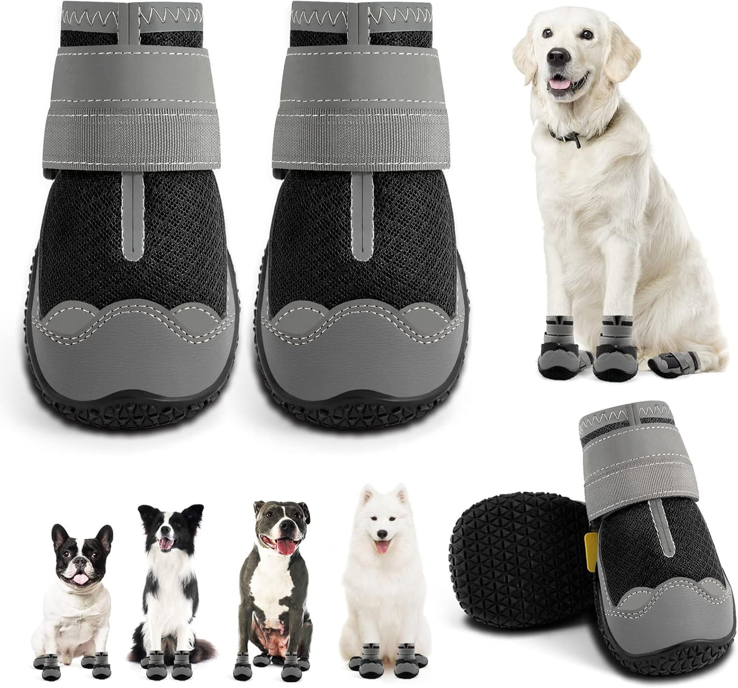 Dog Shoes for Large Dogs - Breathable Outdoor Booties Size 3