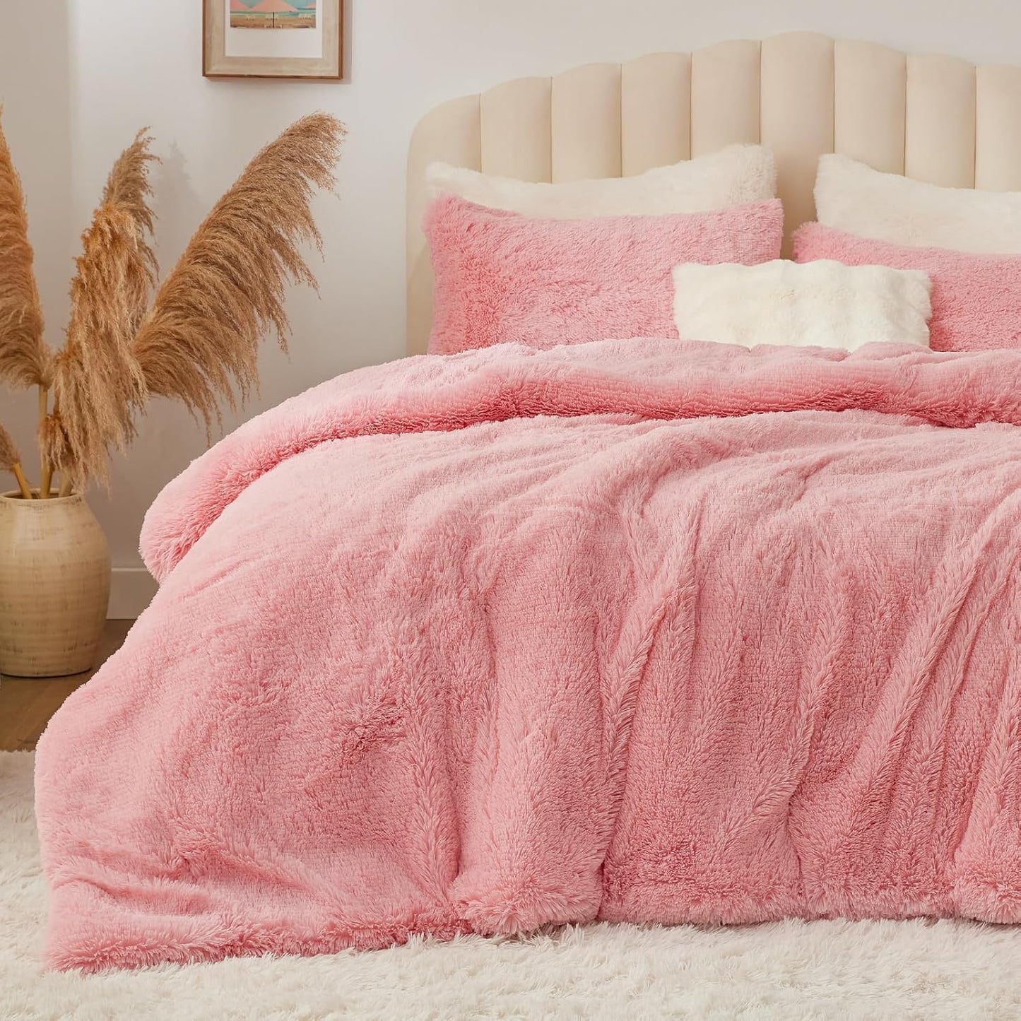 Pink Fluffy Comforter Set Queen Size for Cozy Winter Nights