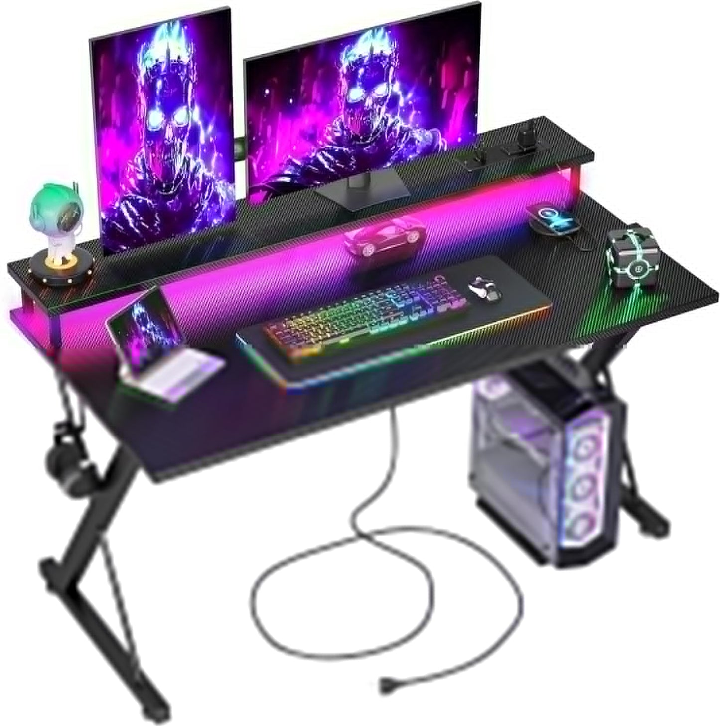 TIQLAB Gaming Desk with Power Outlets & LED for Gamers