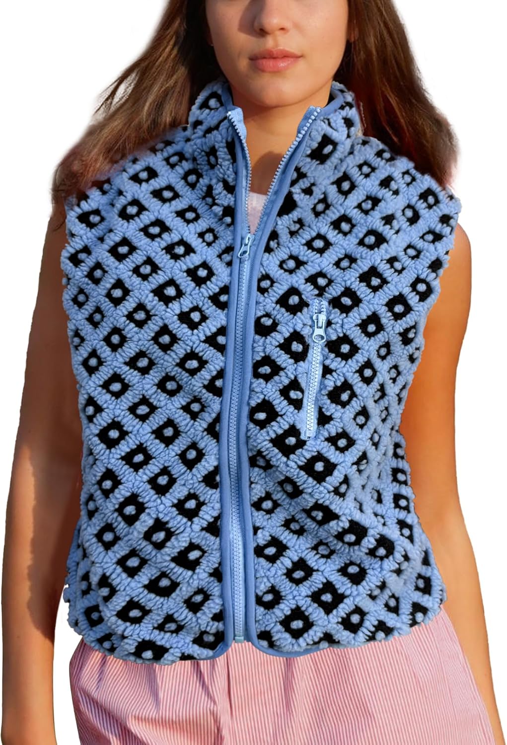 Womens Checkered Sherpa Vest for Stylish Winter Outfits