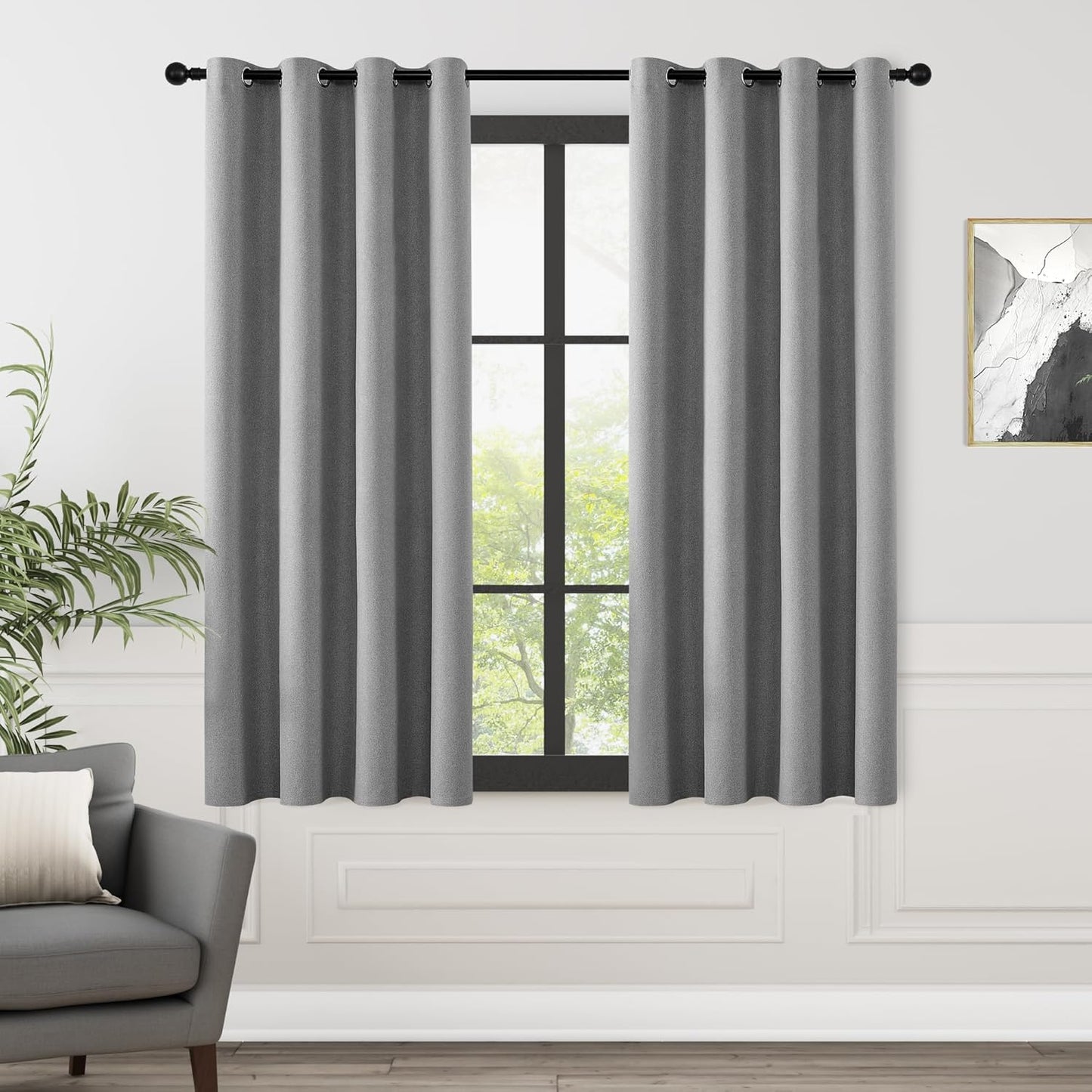 ChrisDowa 100% Blackout Grey Solid Curtains for Home Decor