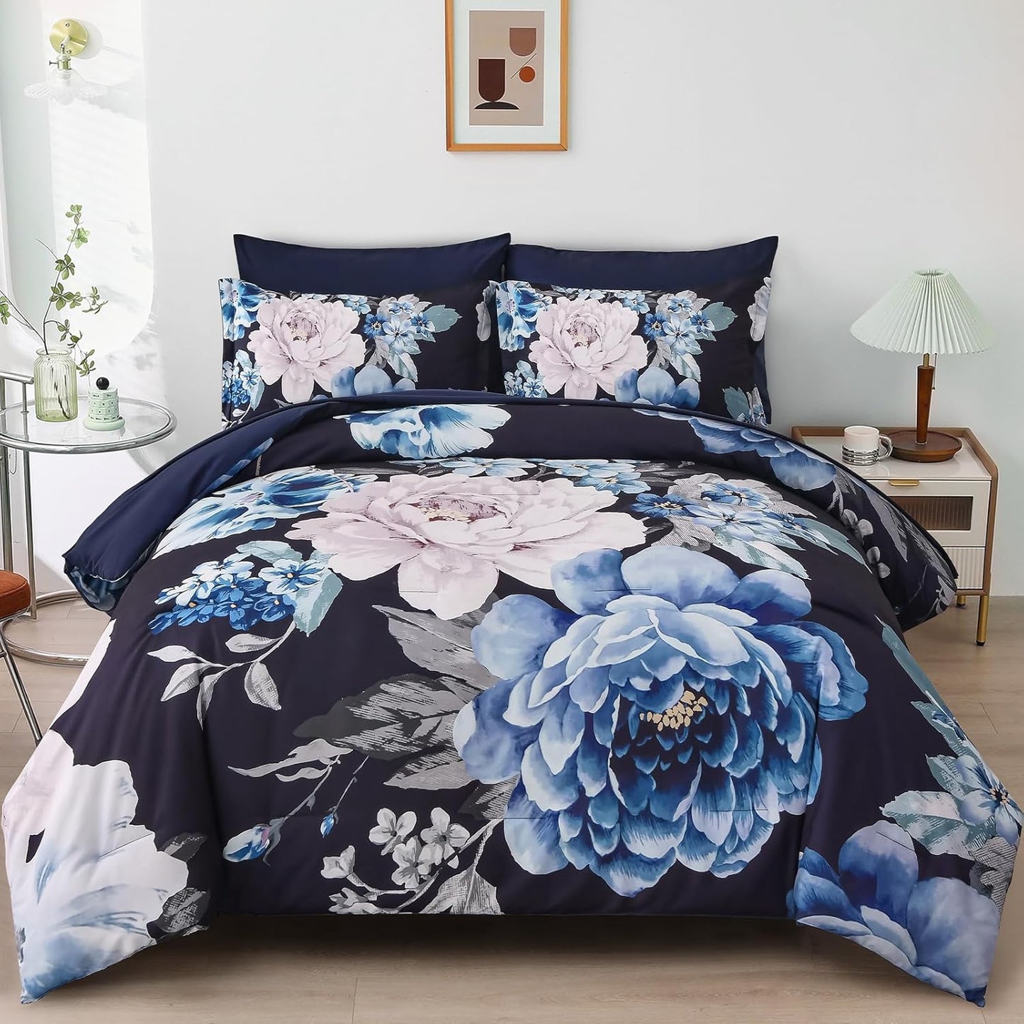 Dintszyayue 7 Pieces King Size Floral Comforter Set for All Seasons