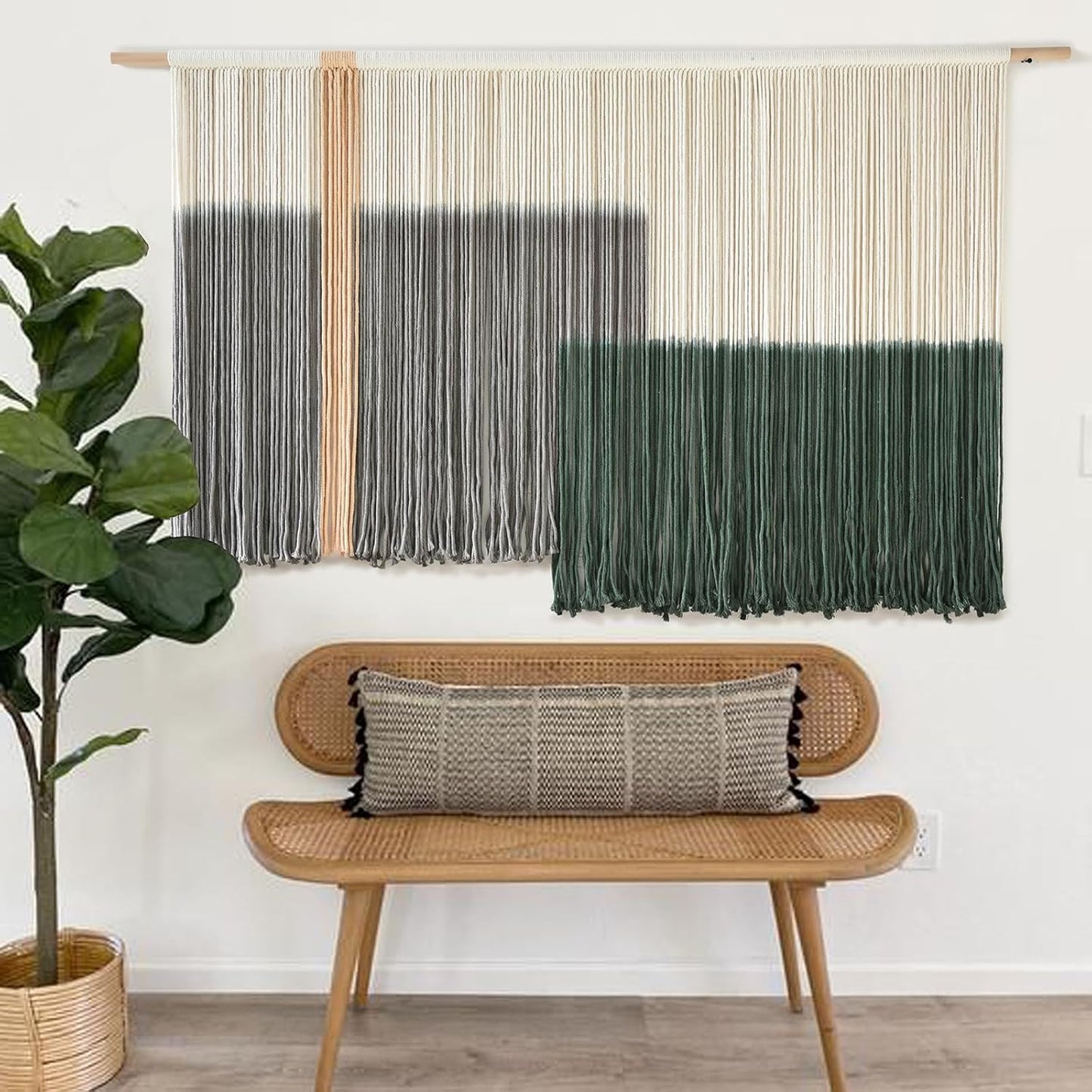 Large Dip Dye Green Macrame Wall Hanging for Bohemian Decor