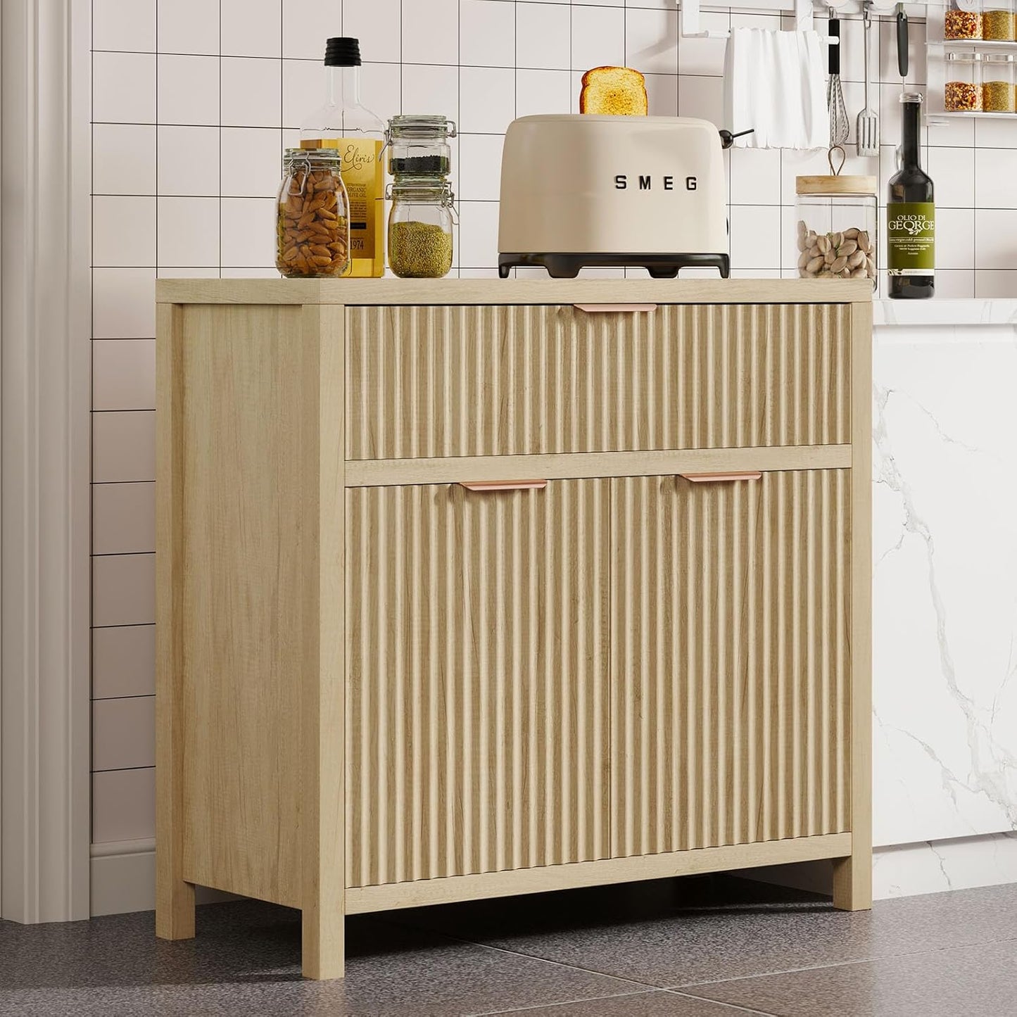 Adjustable Shelf Oak Sideboard - Organized Storage