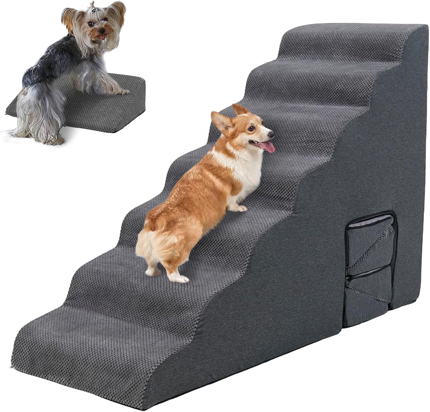 Dog Stairs for High Beds - 7 Steps Foam Pet Stair for Dogs