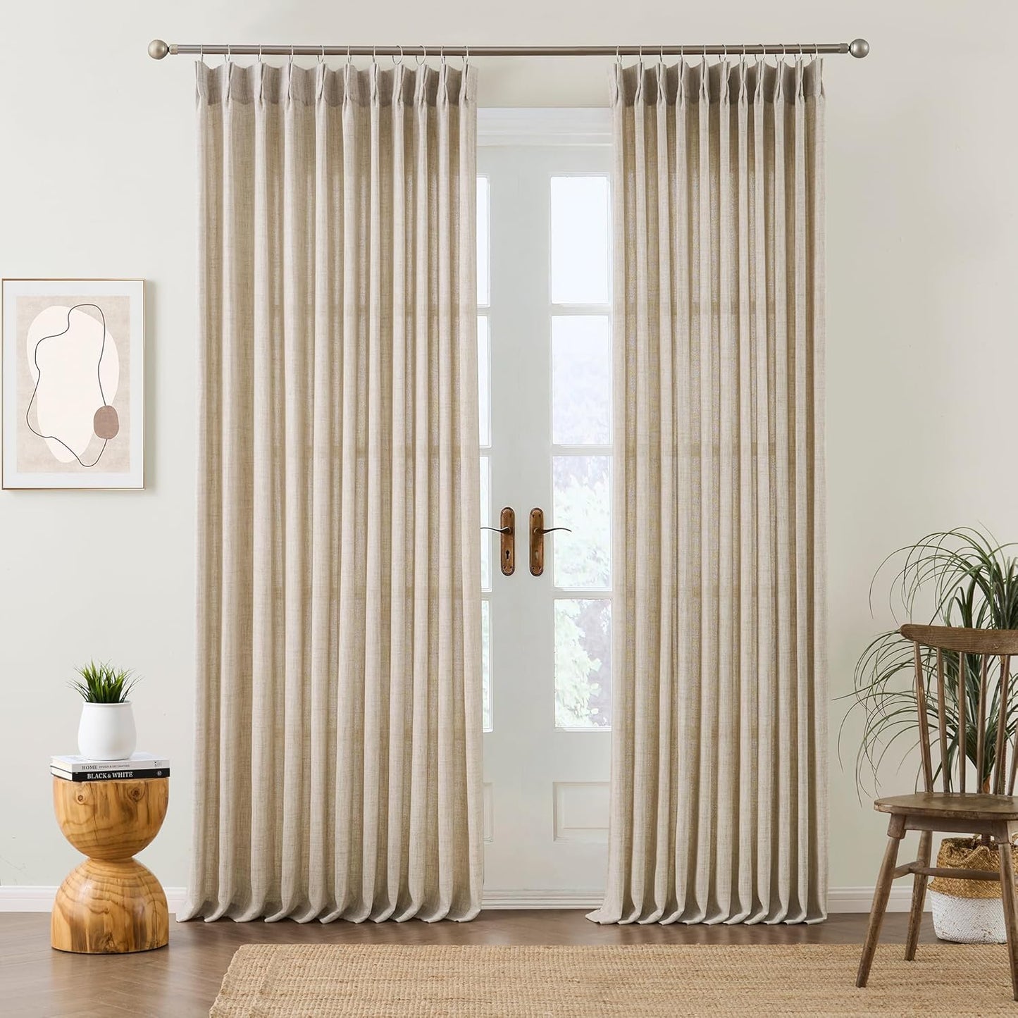 Beige Sheer Pinch Pleated Curtains for Elegant Home Decor