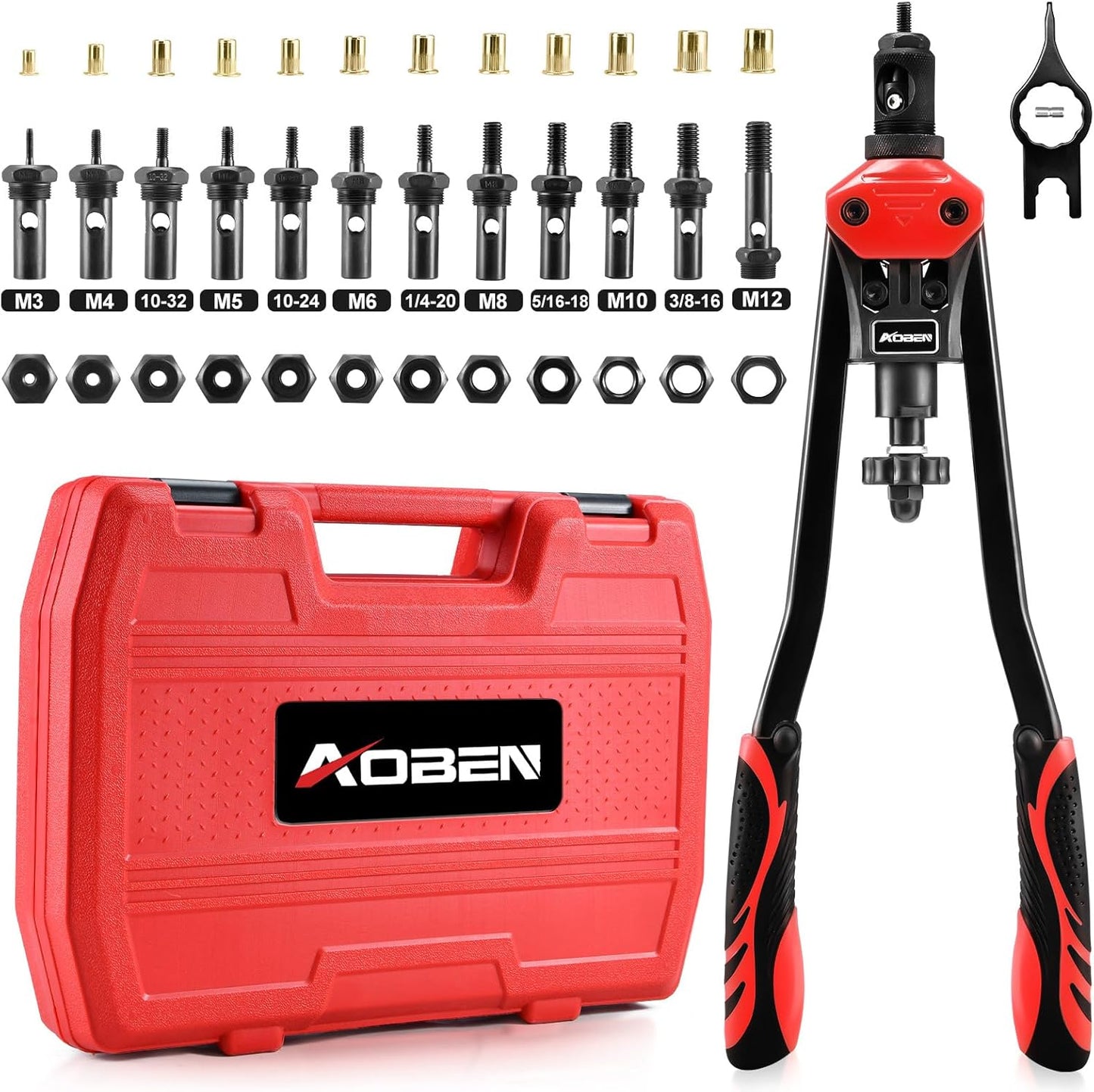 AOBEN 16 in Rivet Nut Tool Kit with 12 Mandrels and Case