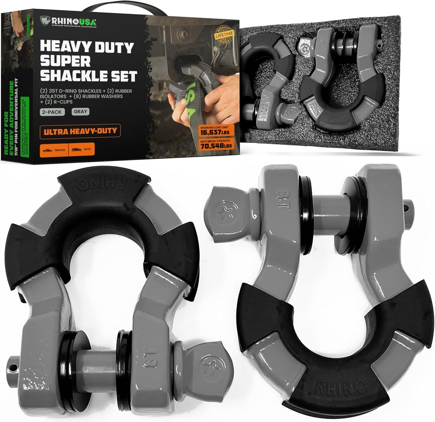 Rhino USA Super D Ring Shackles for Heavy Duty Towing & Recovery