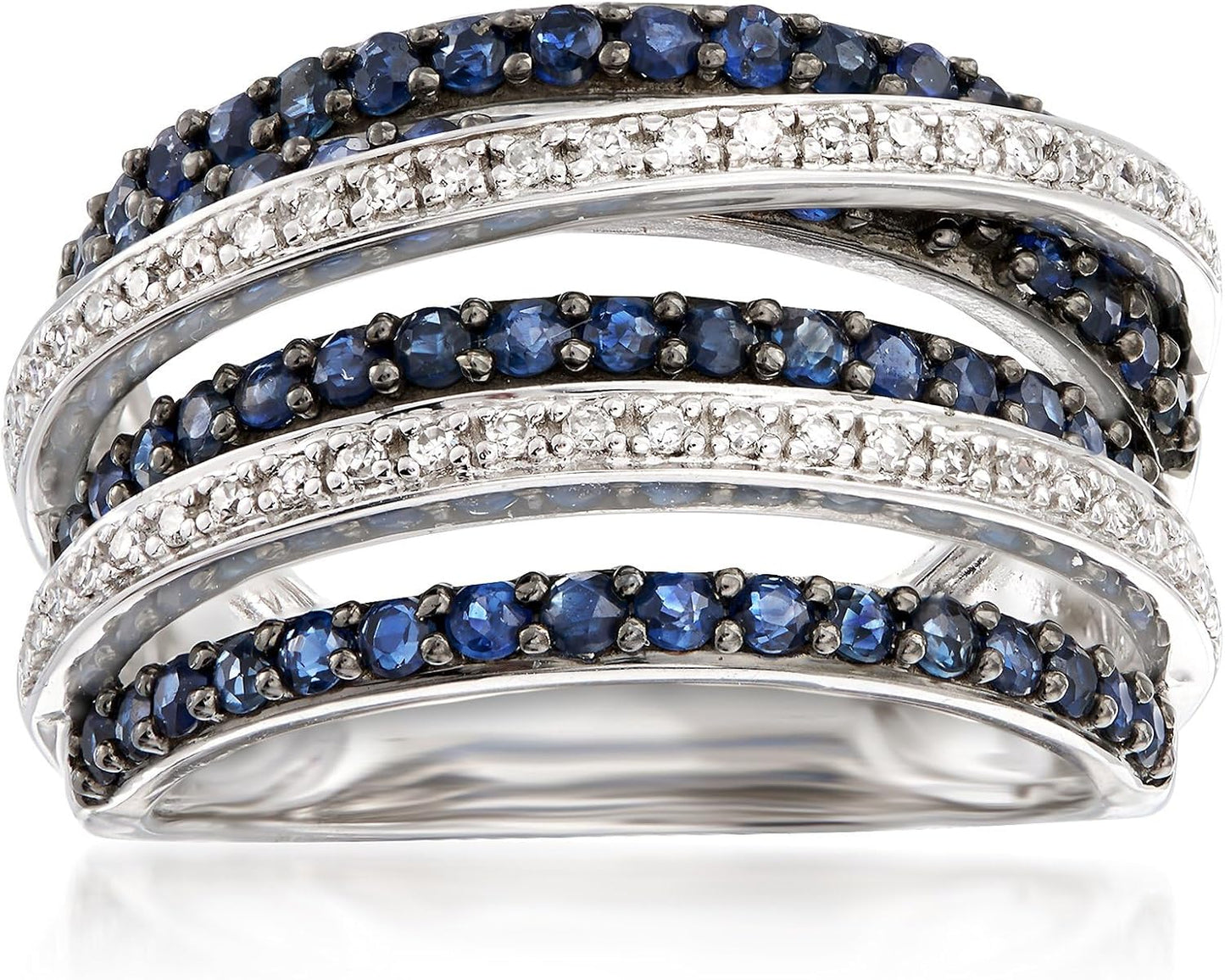 Stunning Sapphire and Diamond Highway Ring in Sterling Silver