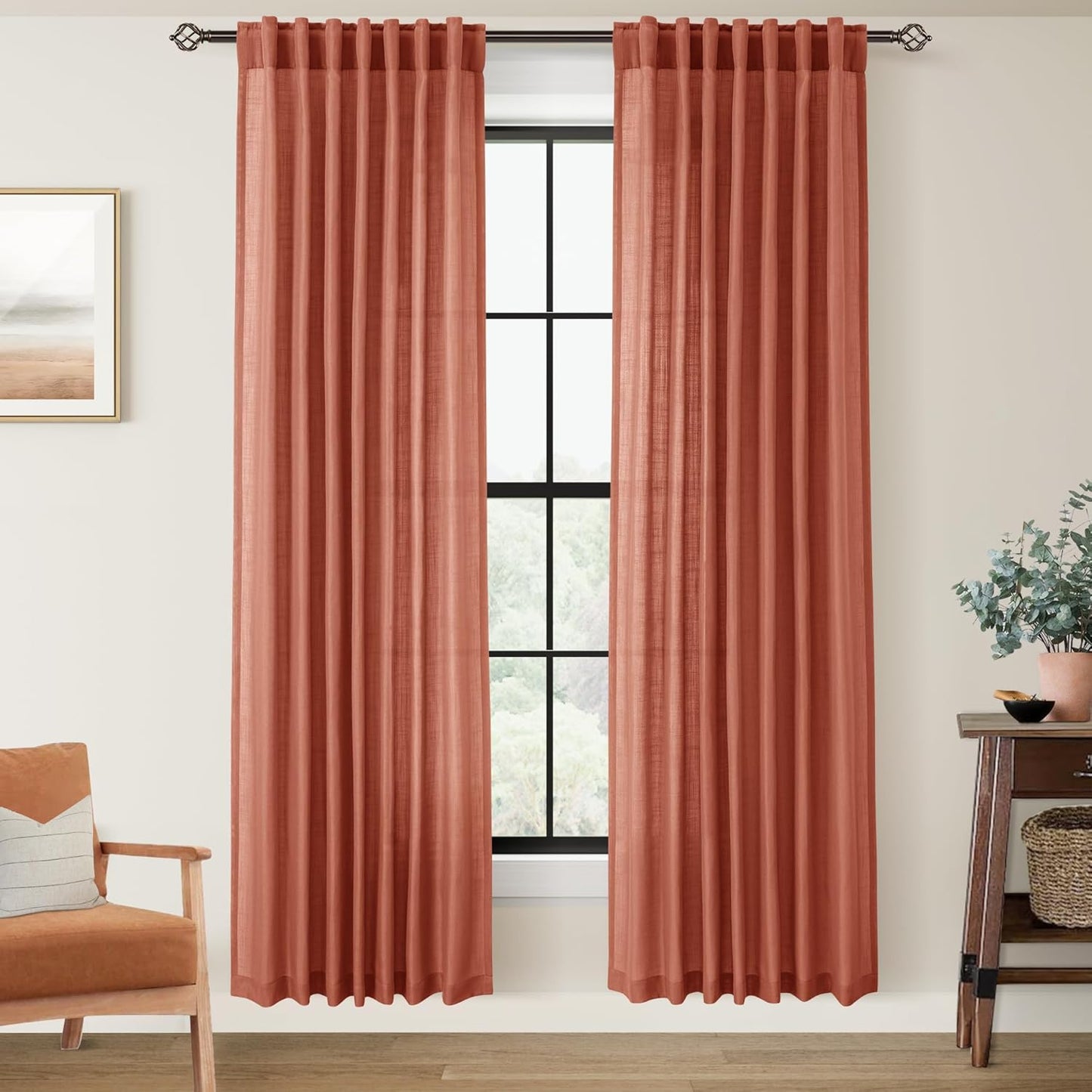 80 Inch Linen Terracotta Curtains for Living Room Decor
