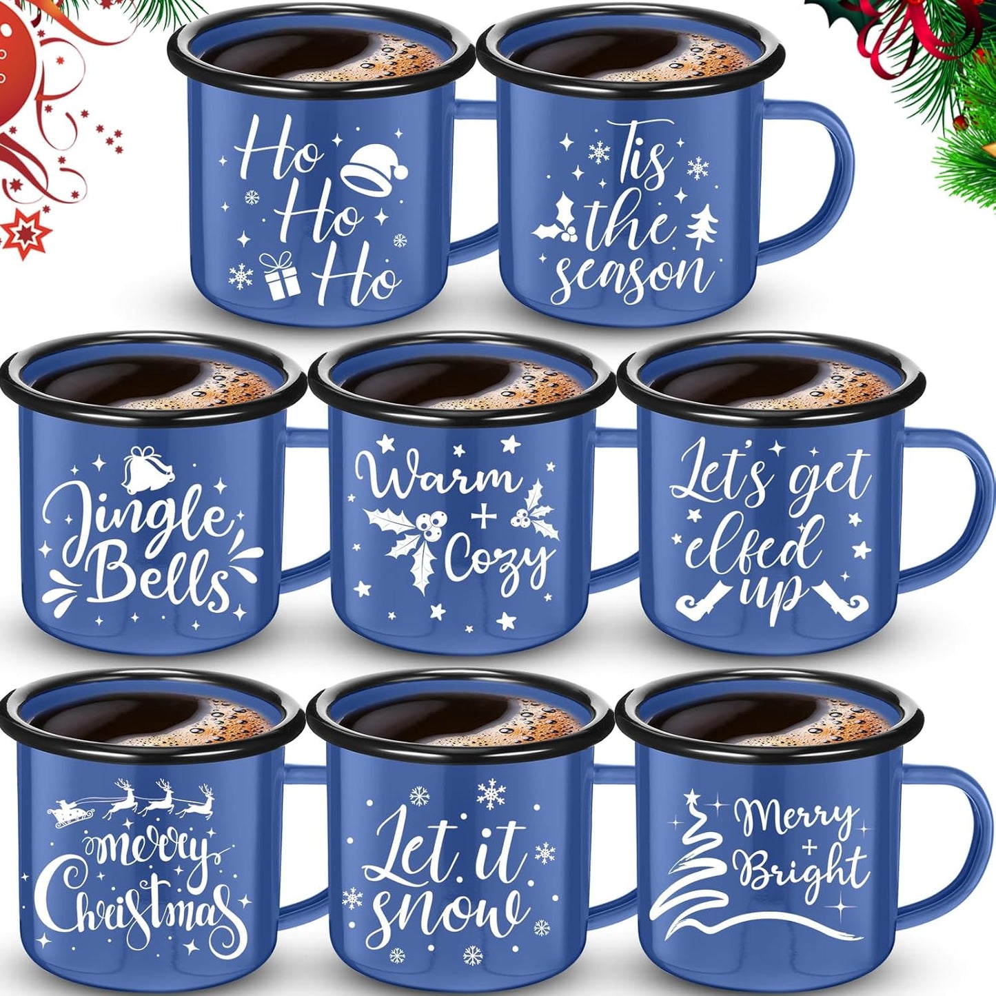 Shellwei 8 Pcs Christmas Mugs Set for Holiday Beverages