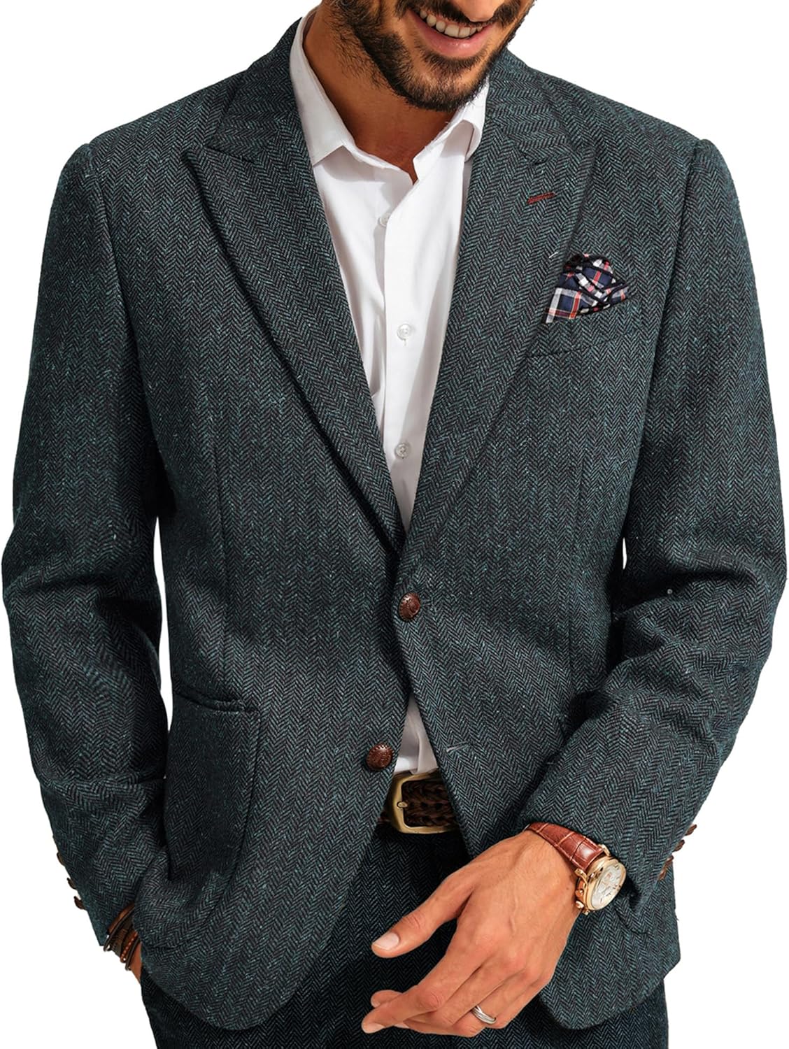 PJ PAUL JONES Mens Blazer Vintage Herringbone Tweed Sport Coat