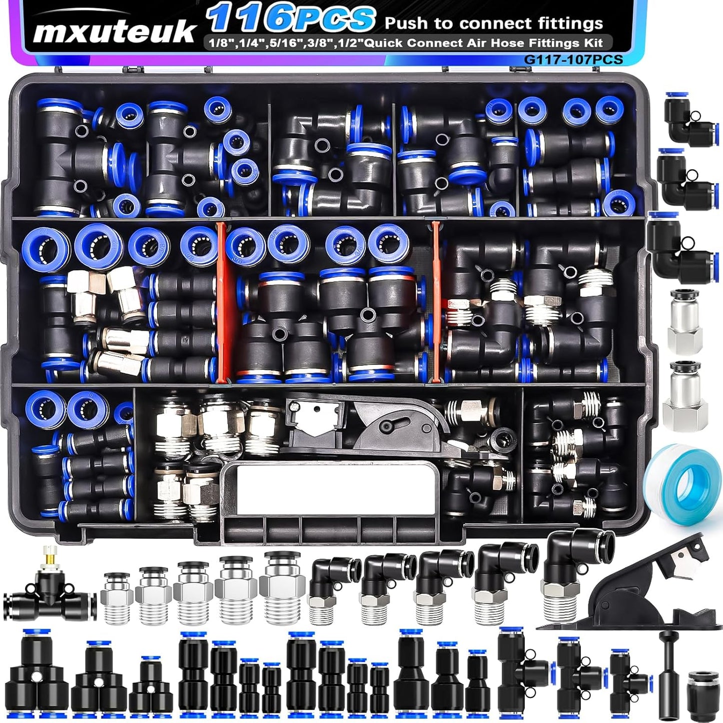 mxuteuk 116PCS Quick Connect Air Hose Fittings for Versatile Use