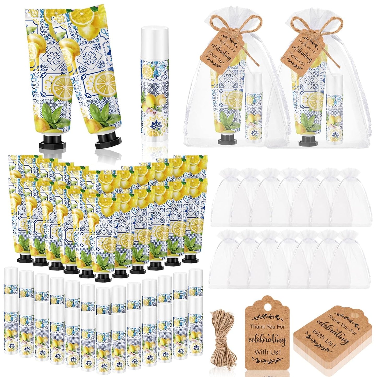 24 Sets Lemon Hand Cream and Lip Balm Gift for Parties