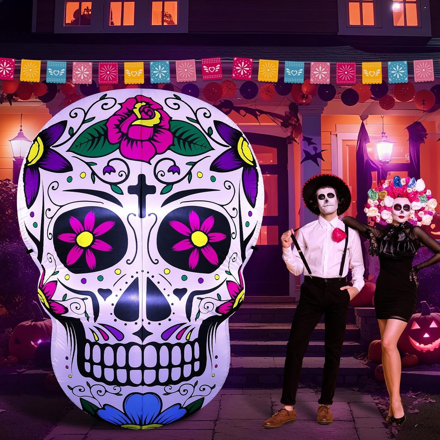 7ft Dia de Los Muertos Inflatable Sugar Skull for Halloween