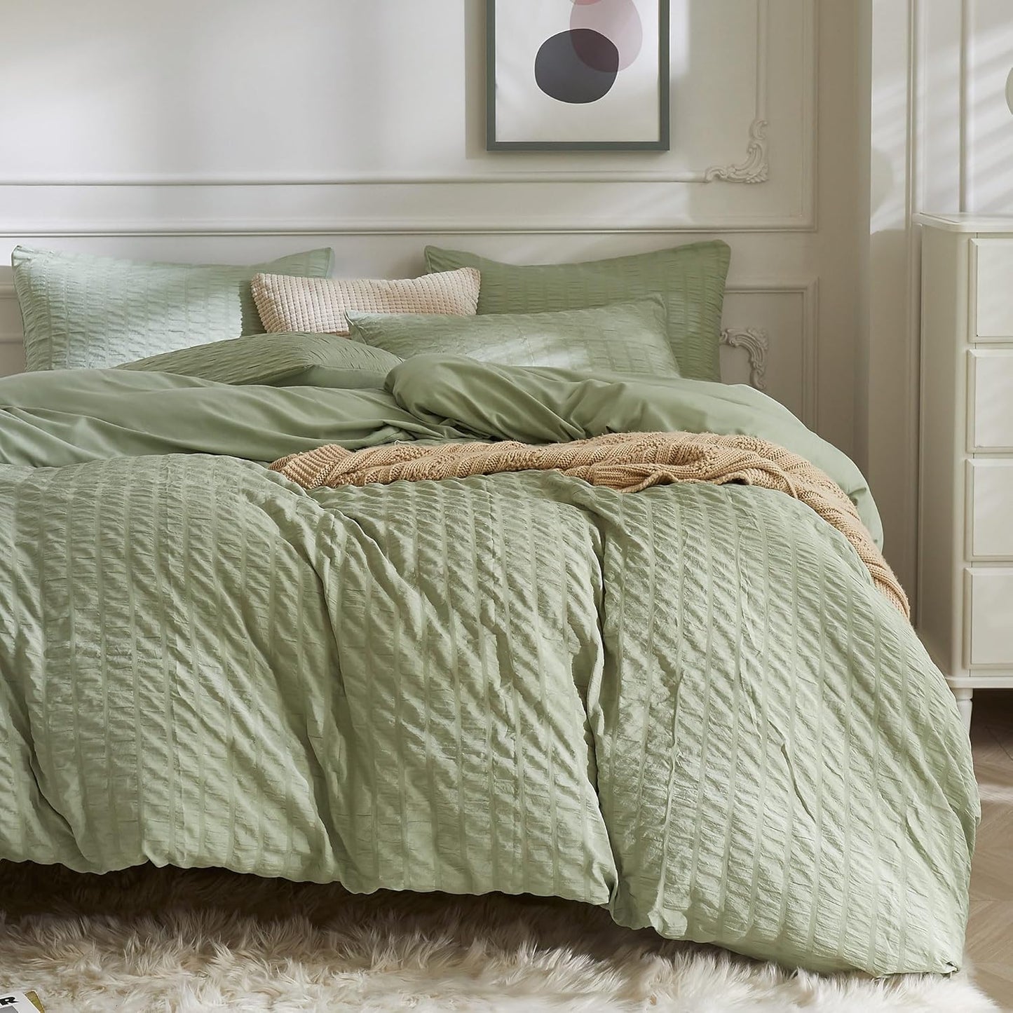 Light Green Duvet Cover King Size Set with Elegant Design