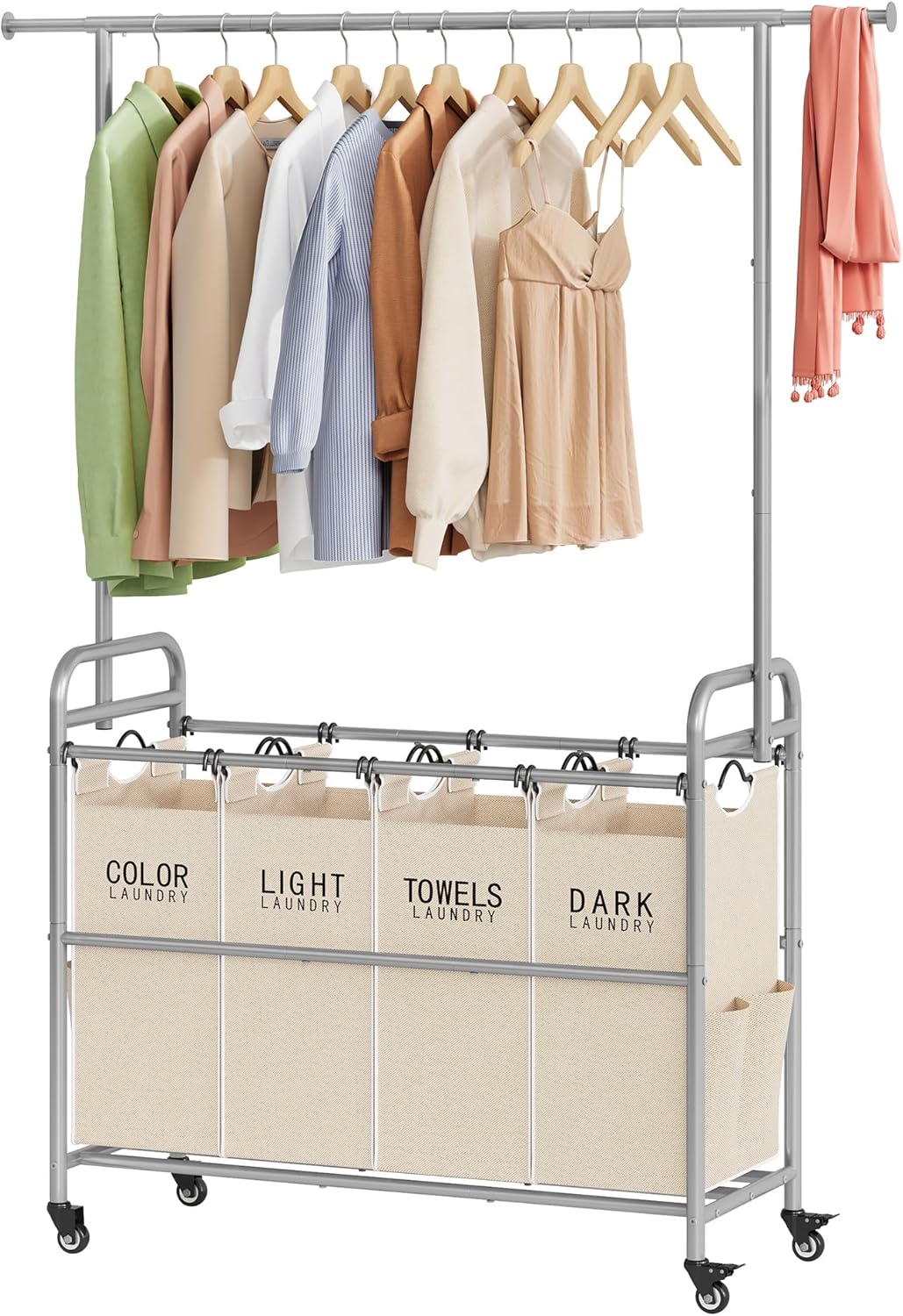 Tajsoon Laundry Hamper with Hanging Rack and 4 Sections
