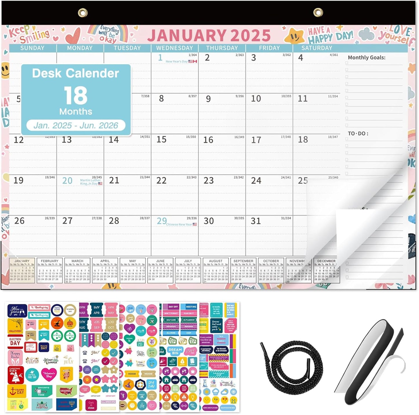 EYROZILL 18-Month Desk Calendar 2025-2026, Large 17x12, Corner Protectors