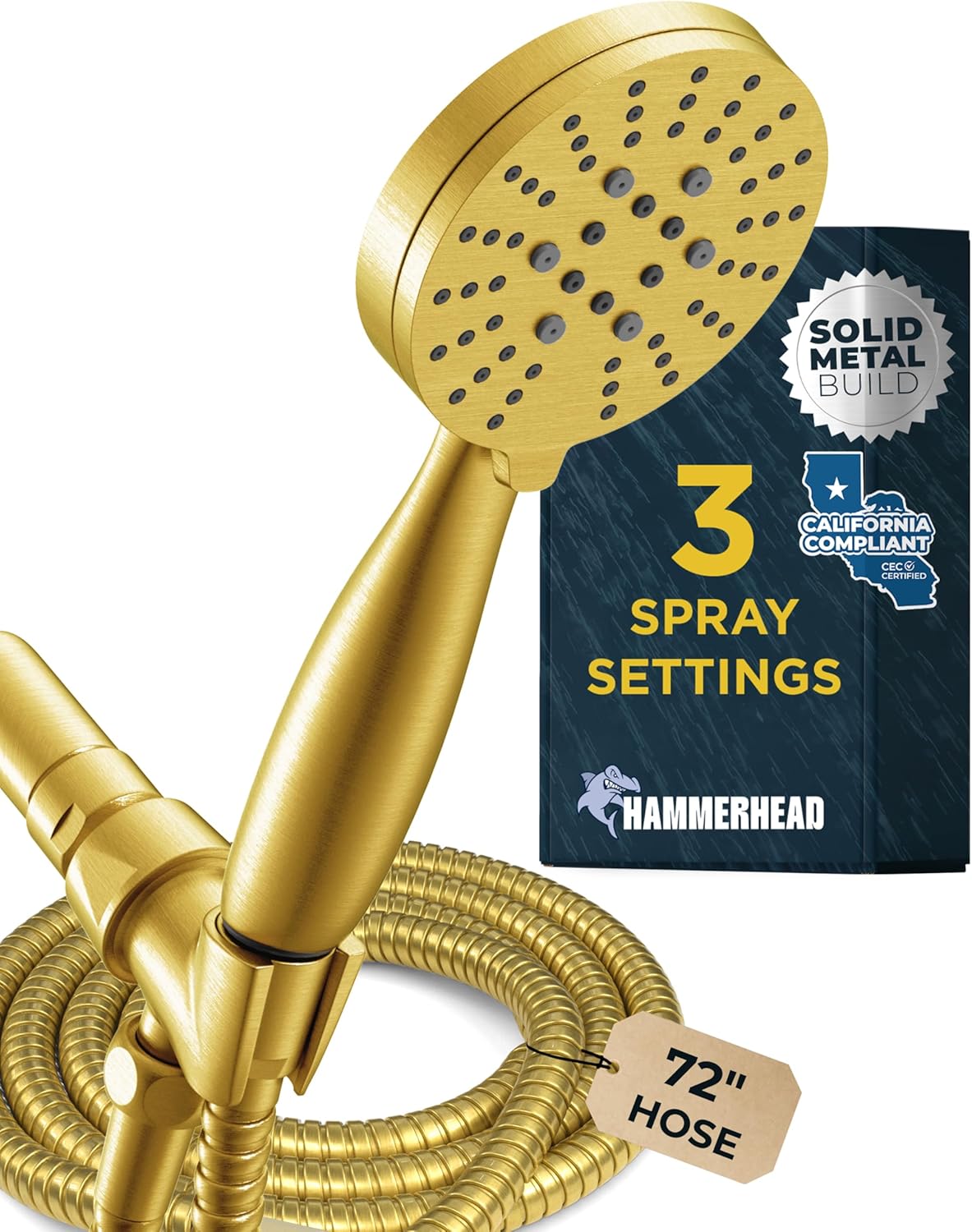HammerHead Showers Solid Metal Handheld Shower Head - Brushed Gold