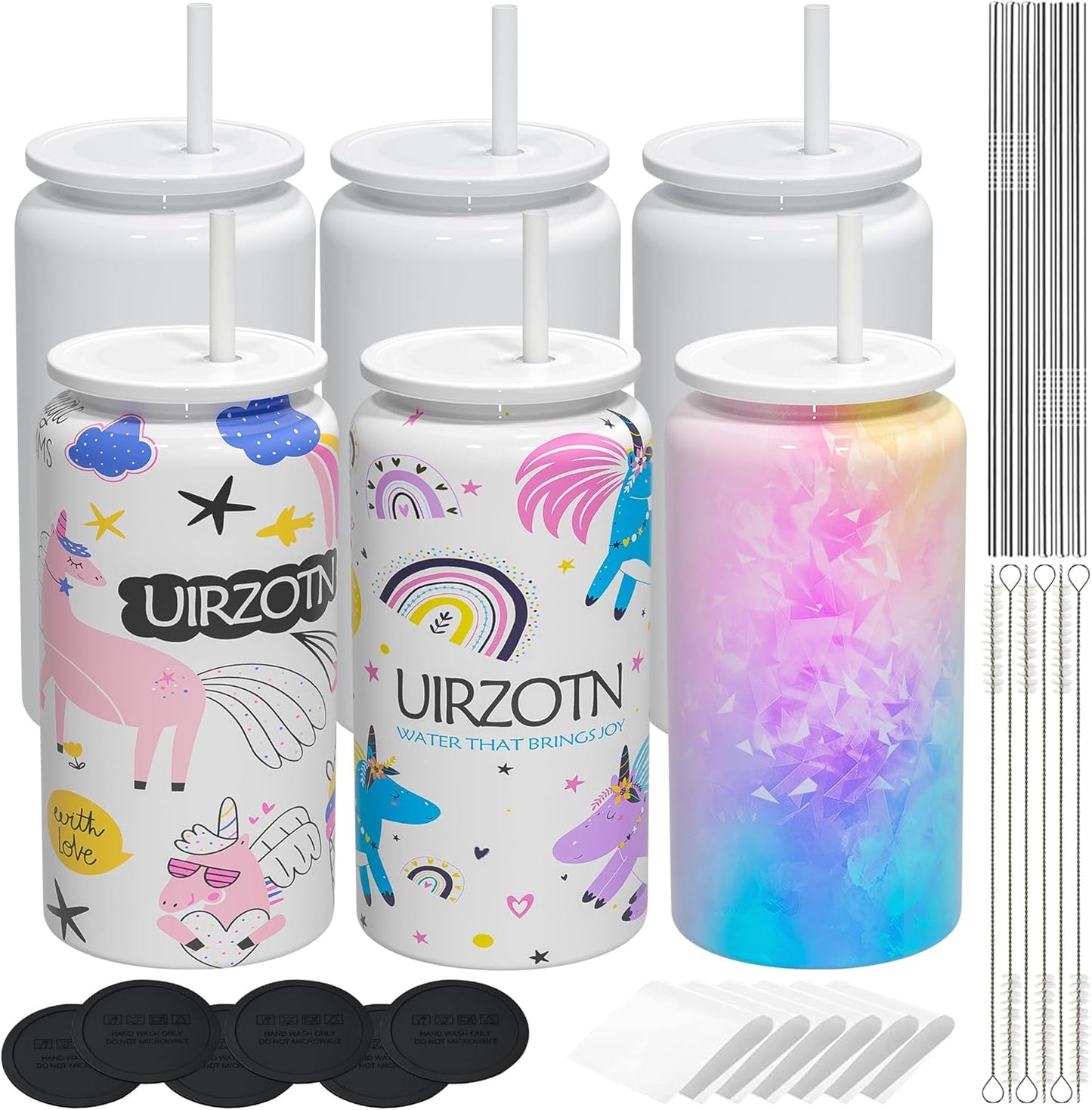 6 Pack Glass Cups with Lids and Straws for Every Occasion
