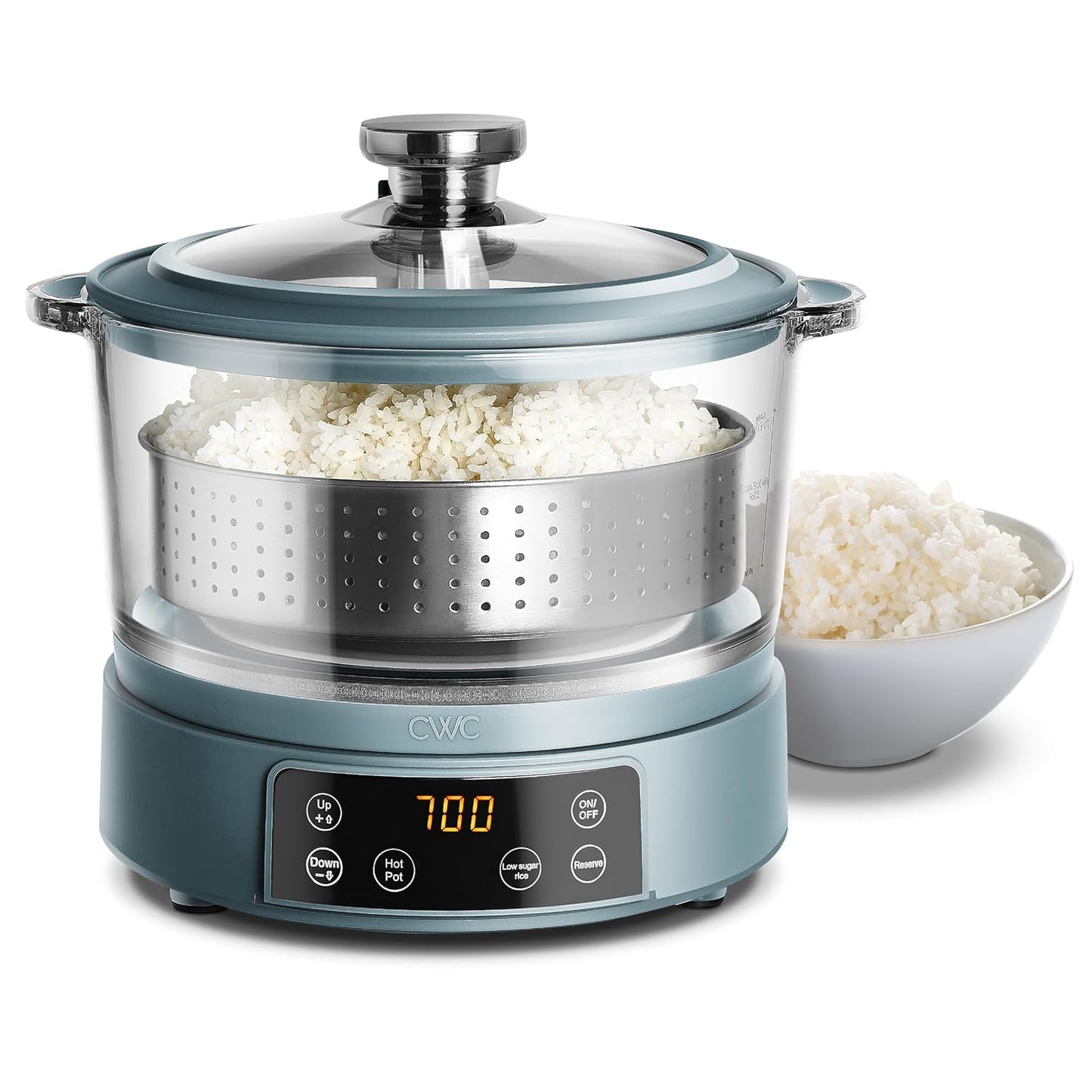COOK WITH COLOR 3L Glass Low Carb Rice Cooker for Healthy Meals