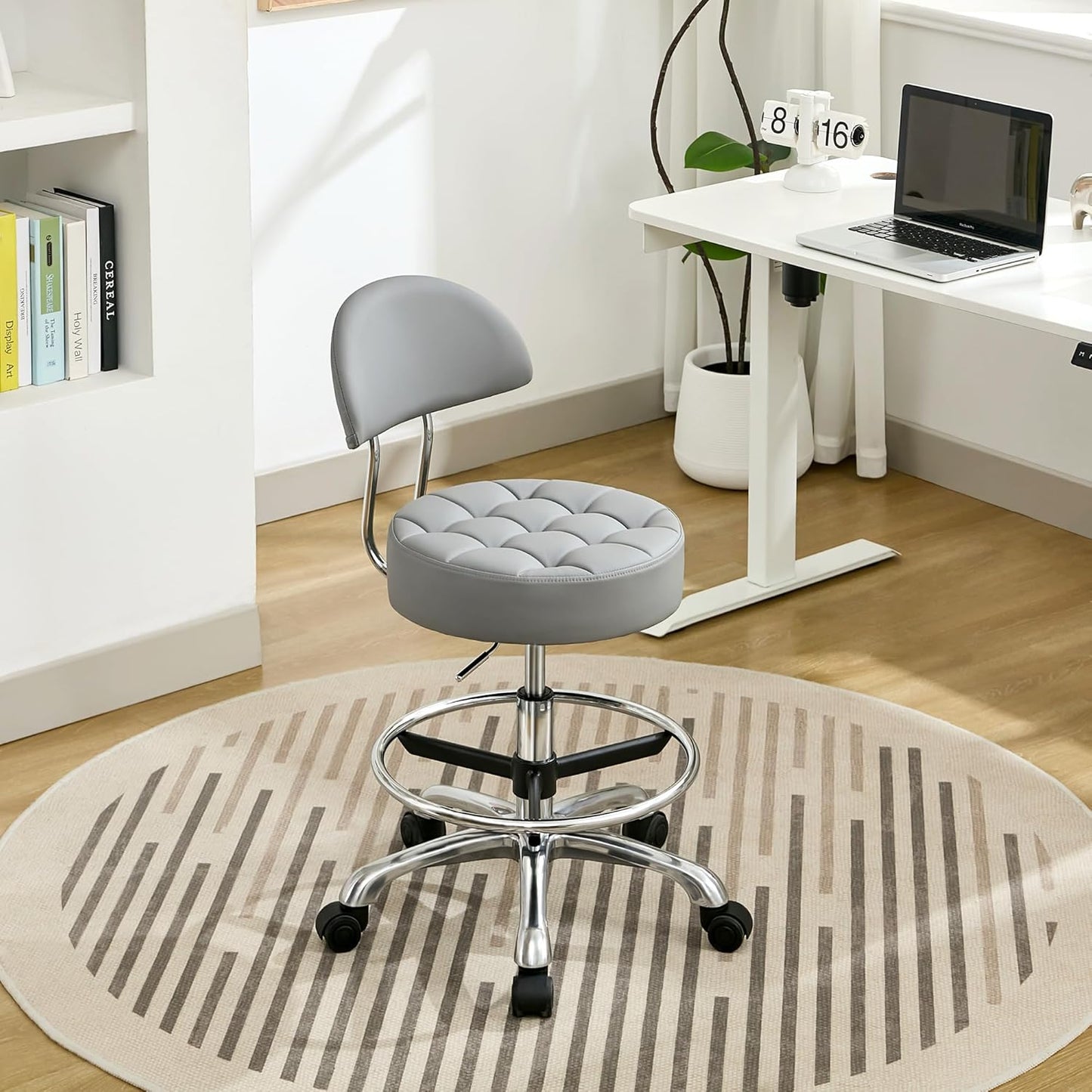 Drafting Stool with Back for Comfort and Versatility in Gray