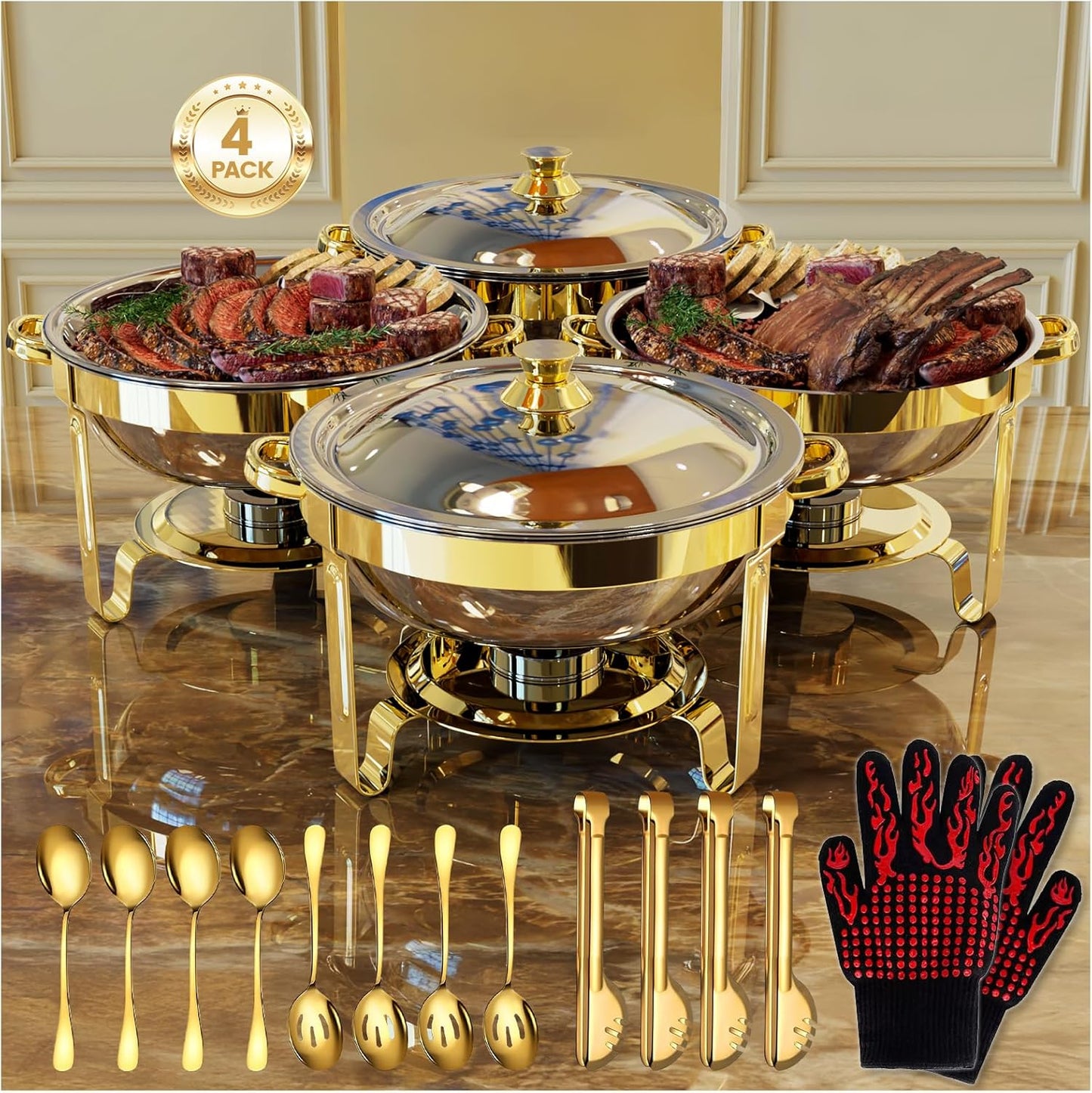 Round Chafing Dishes for Buffet Set with Accessories Included