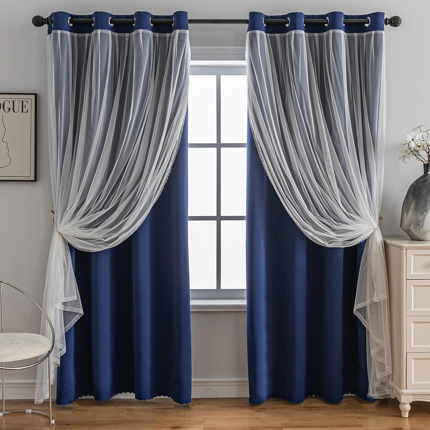 Anytime Home Blackout and Sheer Layered Curtain Panel Pair