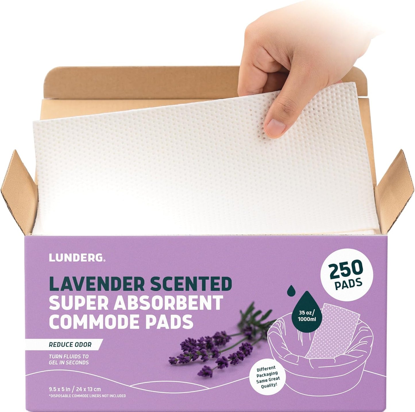 Lunderg Lavender Scented Commode Pads - Super Absorbent 250 Count