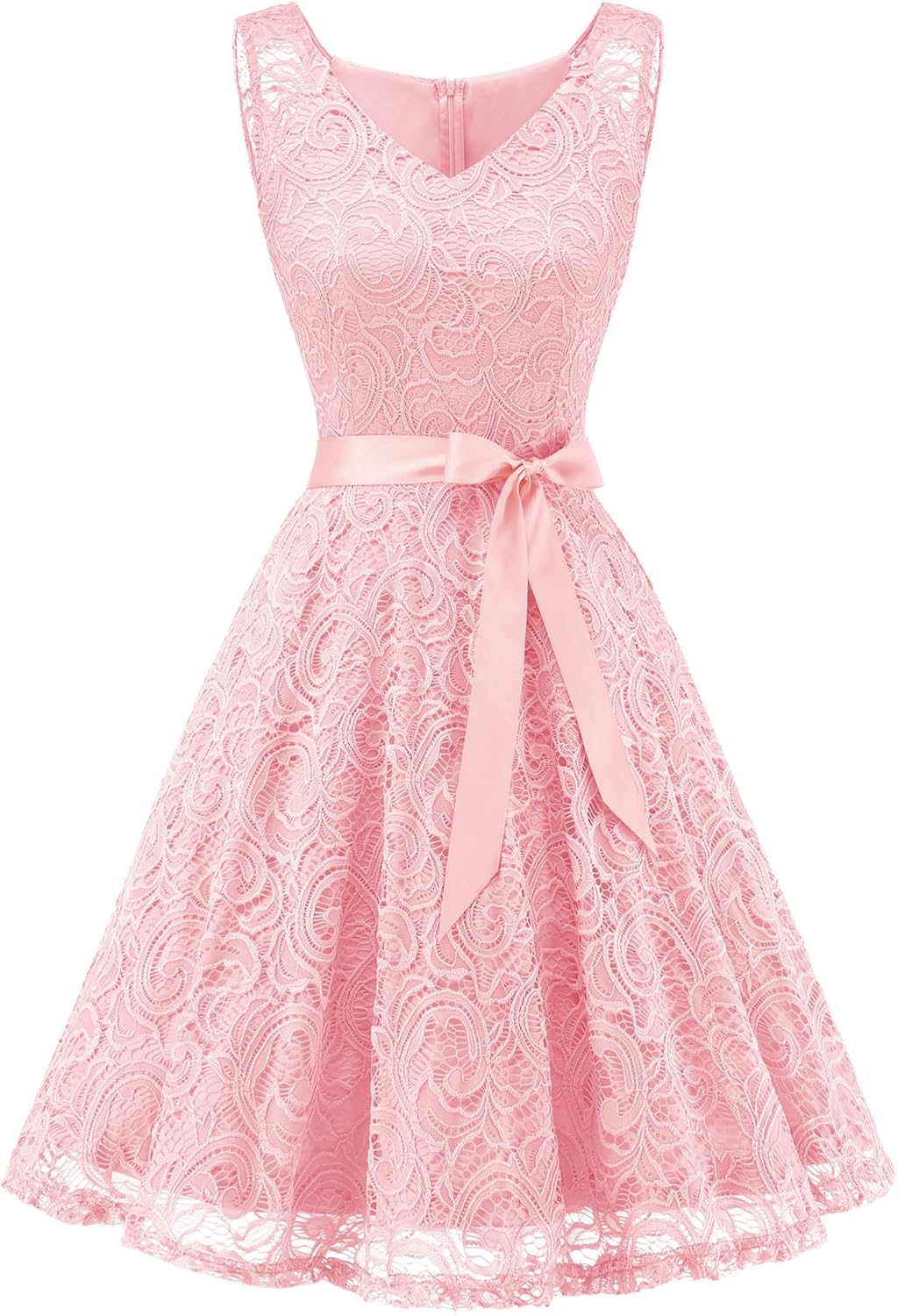Floral Lace Bridesmaid Party Dress with V Neck Design