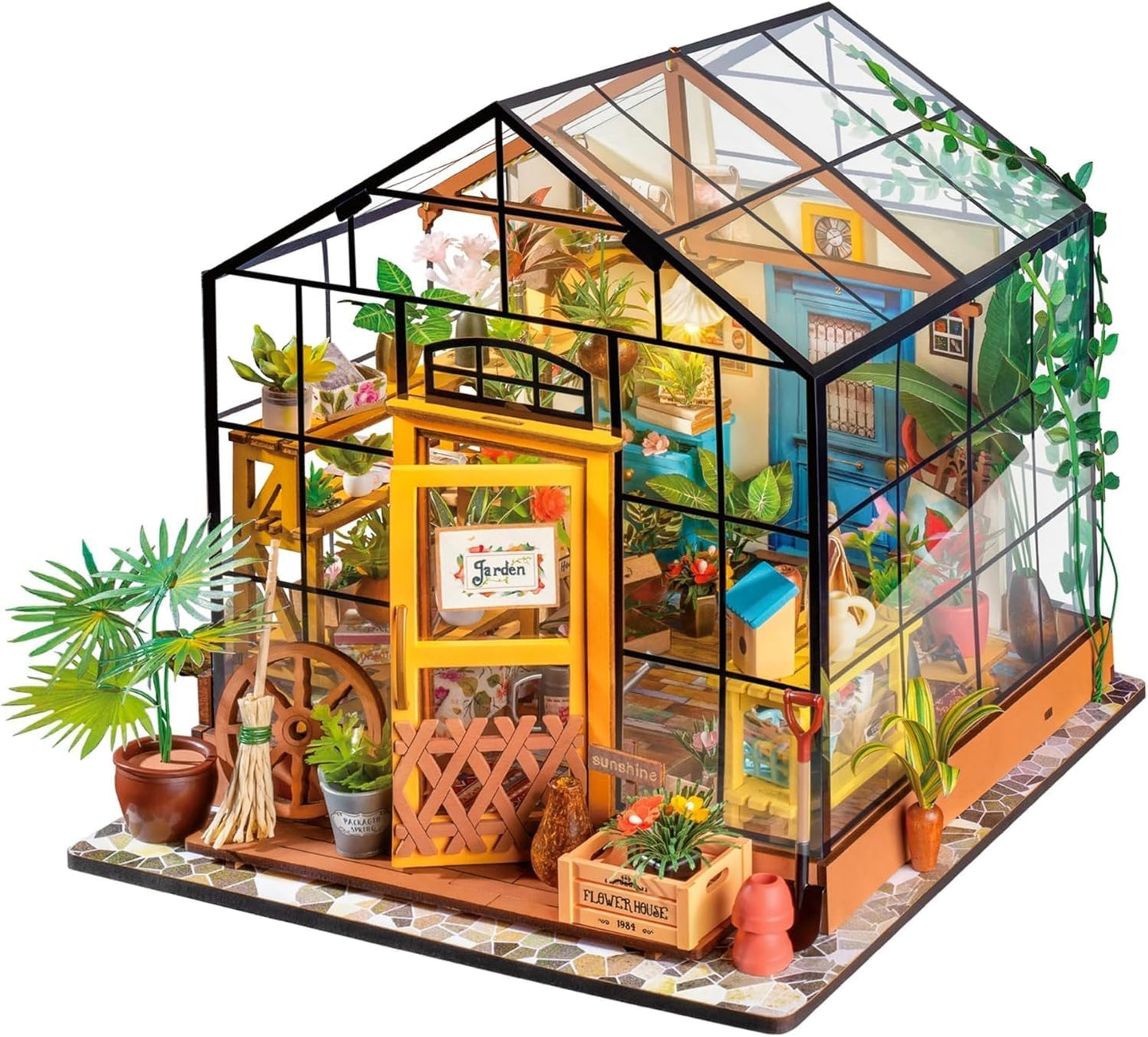 ROBOTIME Mini Green House DIY Kit with LED for Unique Gifts