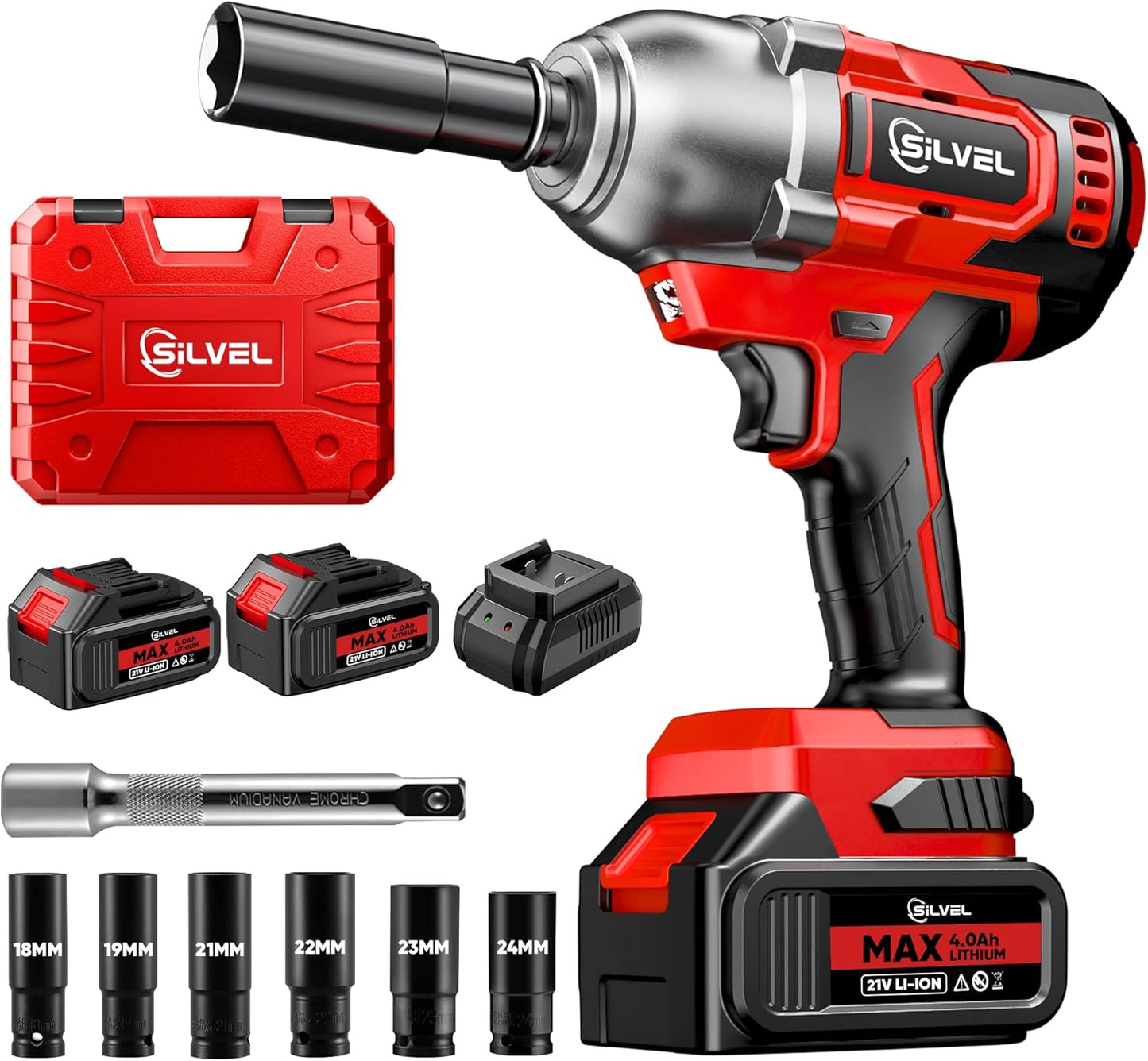 SILVEL Cordless Impact Wrench with 650N.M Torque and Fast Charger