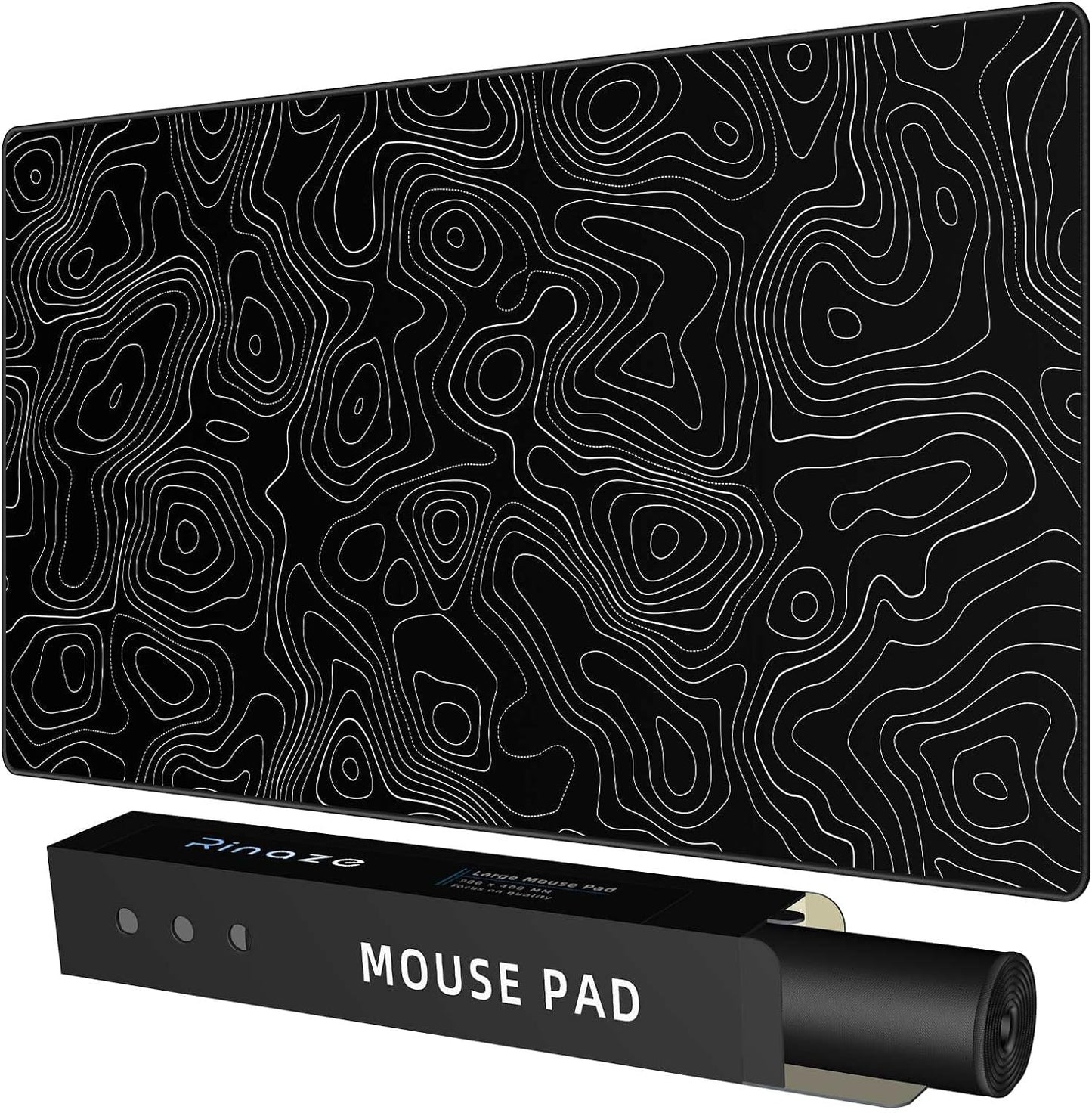 Rinaze XXL Black Topographic Gaming Mouse Pad - Non-Slip Desk Mat