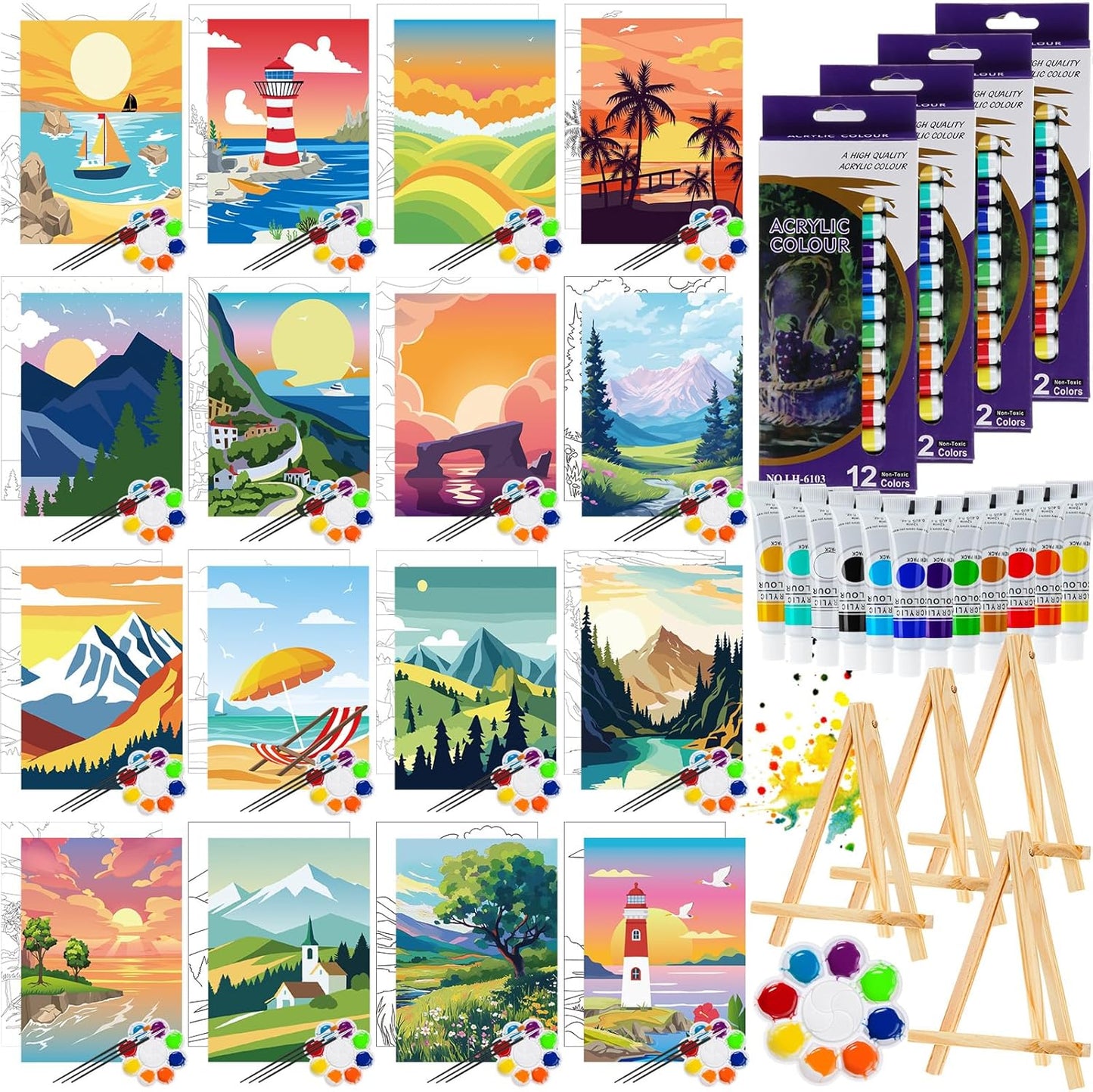 Zhanmai 88 Pcs Pre Drawn Canvas Painting Kit for Art Lovers