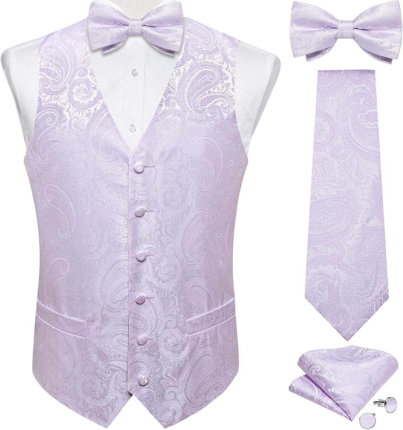 DiBanGu Men's Silk Paisley Vest and Necktie Set for Weddings