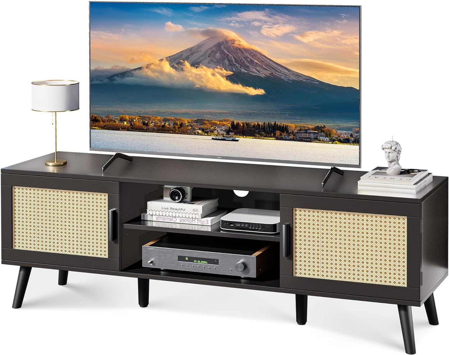 Adjustable Shelf TV Stand, Rattan Console - Superjare