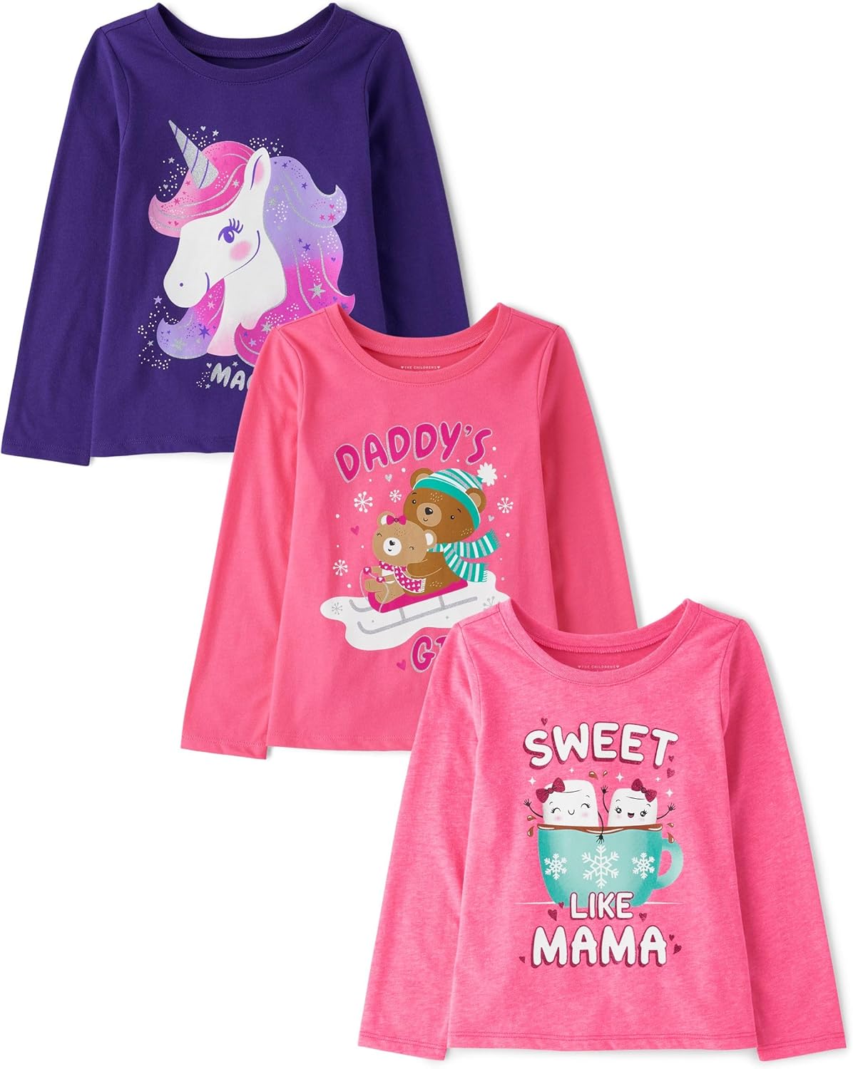Baby Girls' Unicorns and Butterflies Long Sleeve T-Shirts 3 Pack