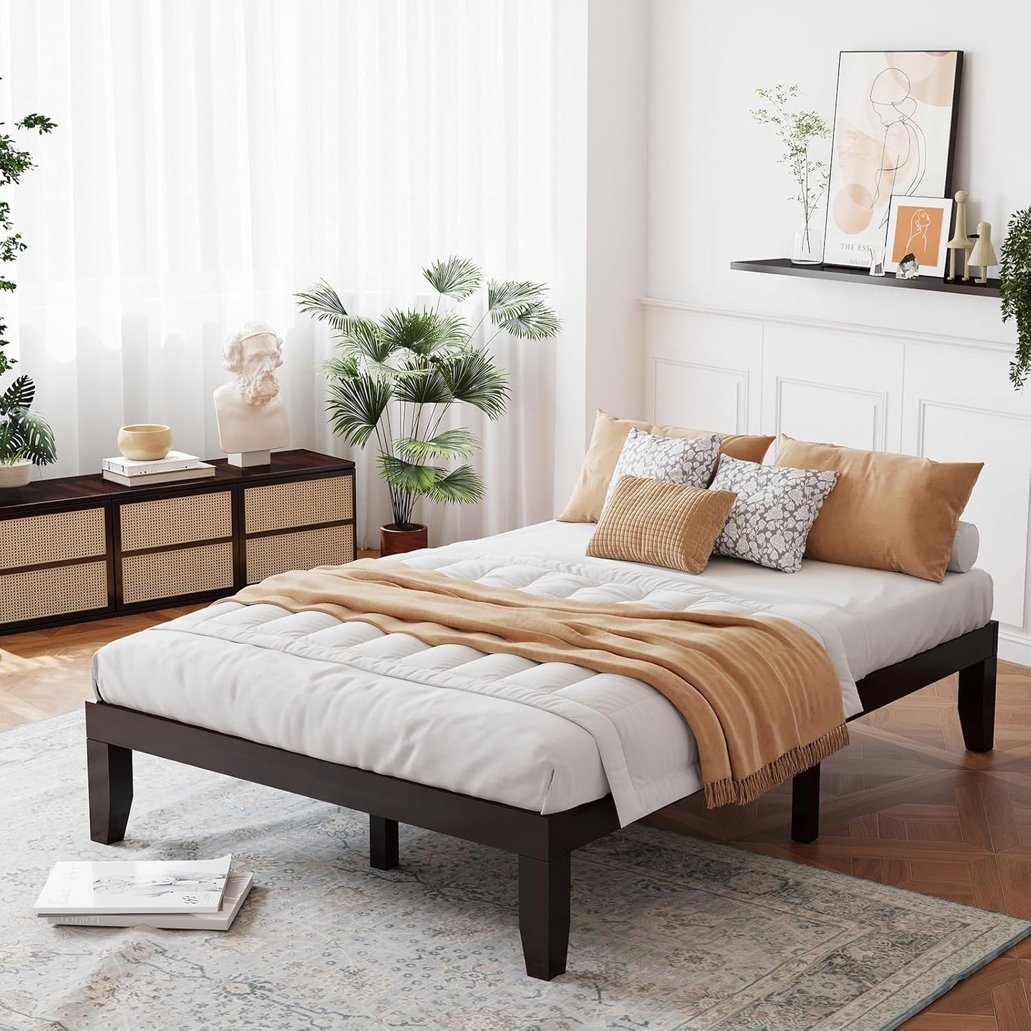 Giantex Full Wood Platform Bed Frame with Solid Rubber Wood