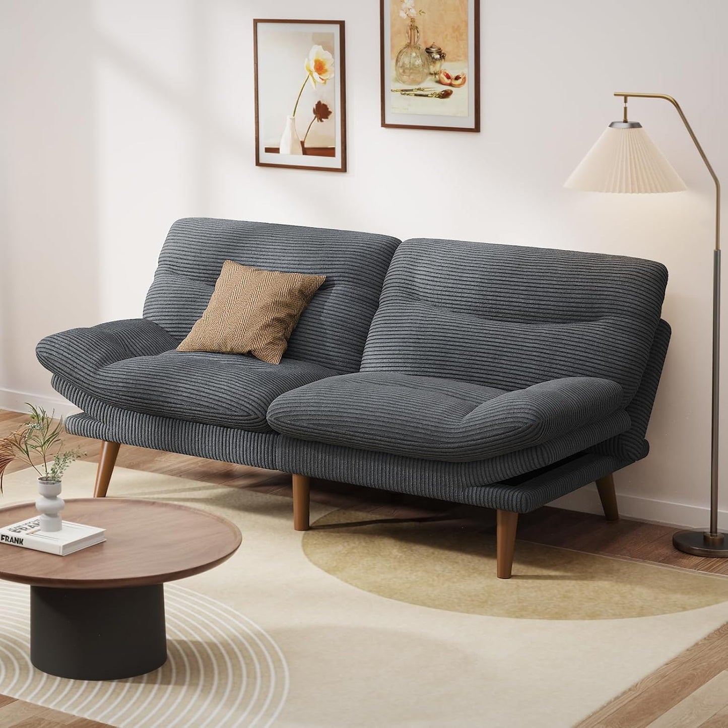 Pipishell Convertible Futon Sofa Bed for Small Spaces, Grey