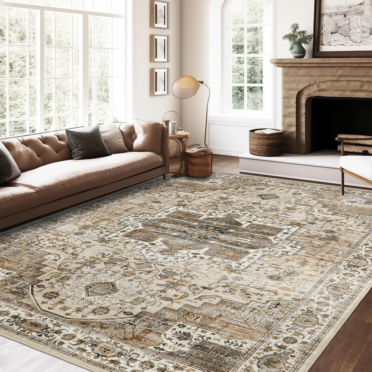 Vintage Washable 8x10 Area Rugs for Living Room and Bedroom