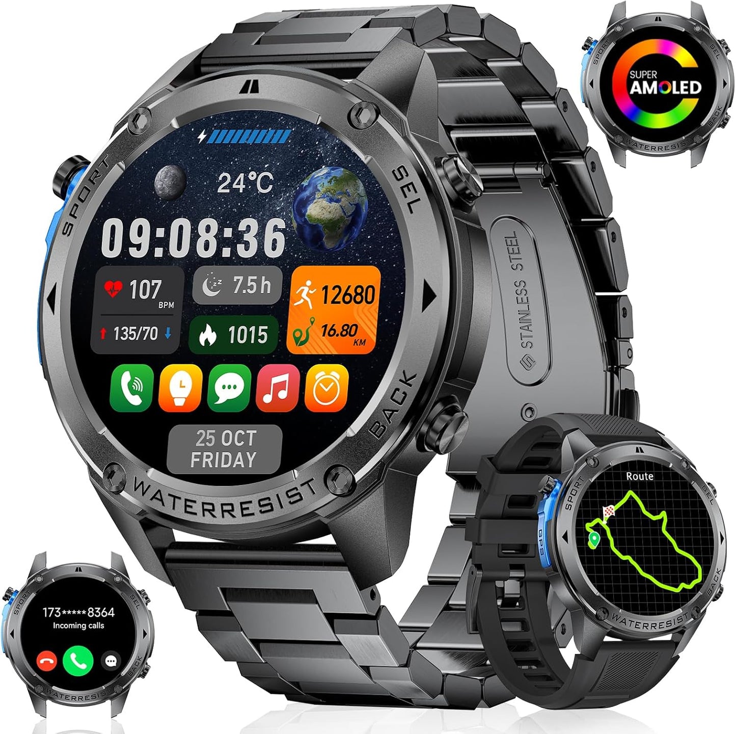 HIRREO GPS Smart Watch - Call, Compass, Waterproof, Fitness Tracker