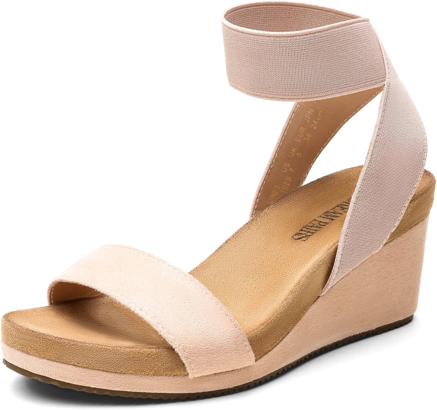 DREAM PAIRS Womens Elastic Ankle Strap Open Toe Wedge Sandals