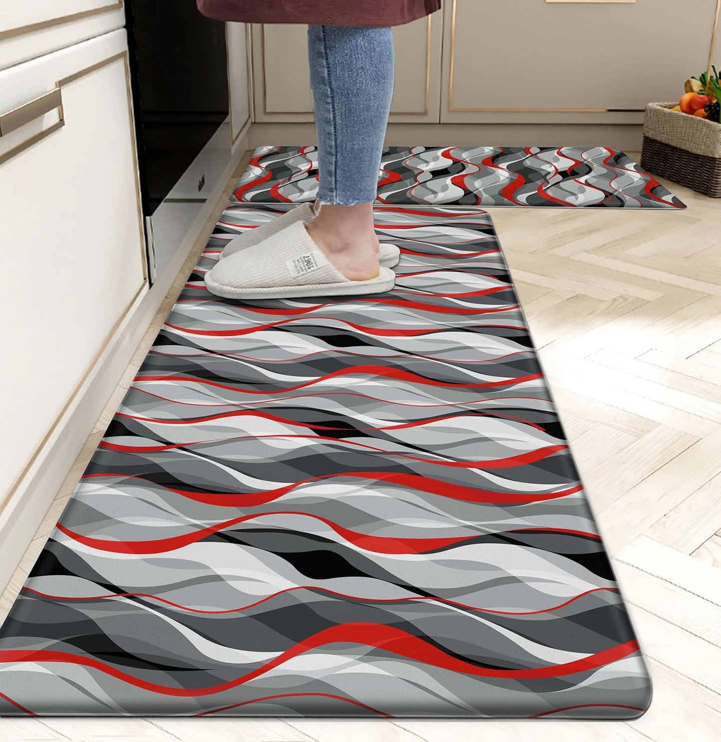 Anti Fatigue Kitchen Mats Set of 2 with Modern Abstract Design