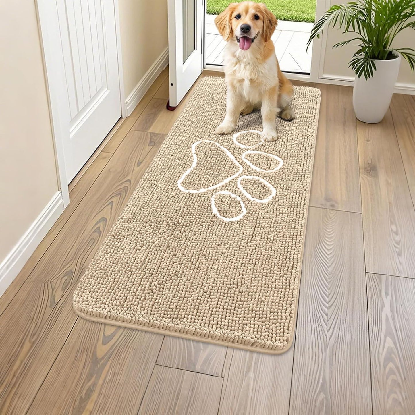 Smiry Dog Door Mat for Muddy Paws - Absorbent Chenille Rug