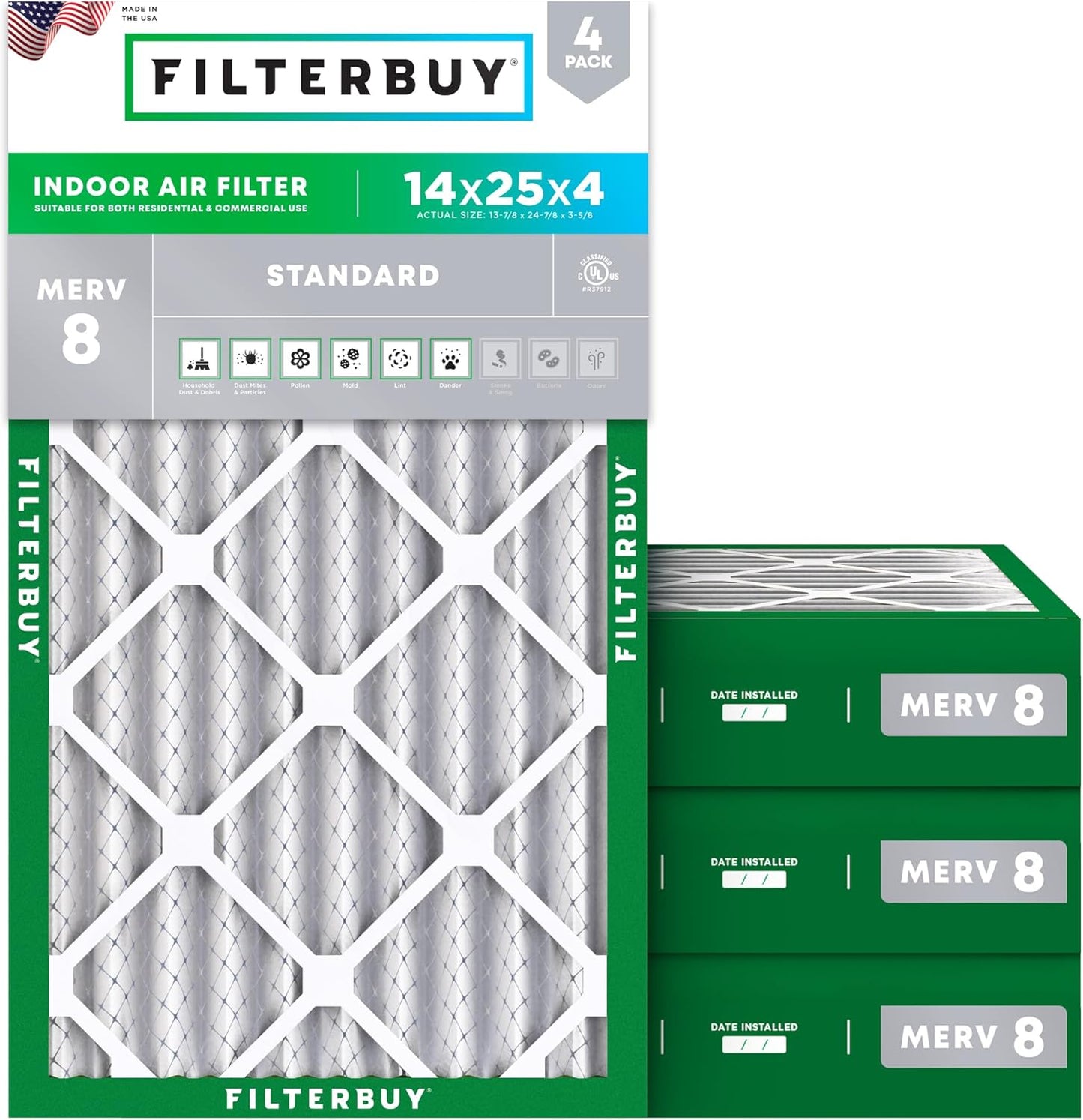 Filterbuy 14x25x4 Air Filter MERV 8 for Dust & Allergy Defense