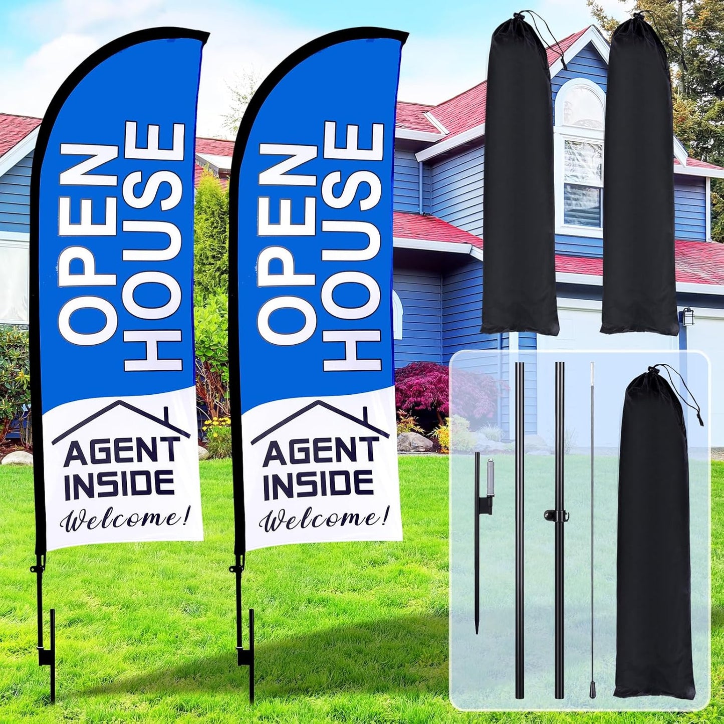 Open House Flags for Real Estate Agents - 2 Pack Feather Banners